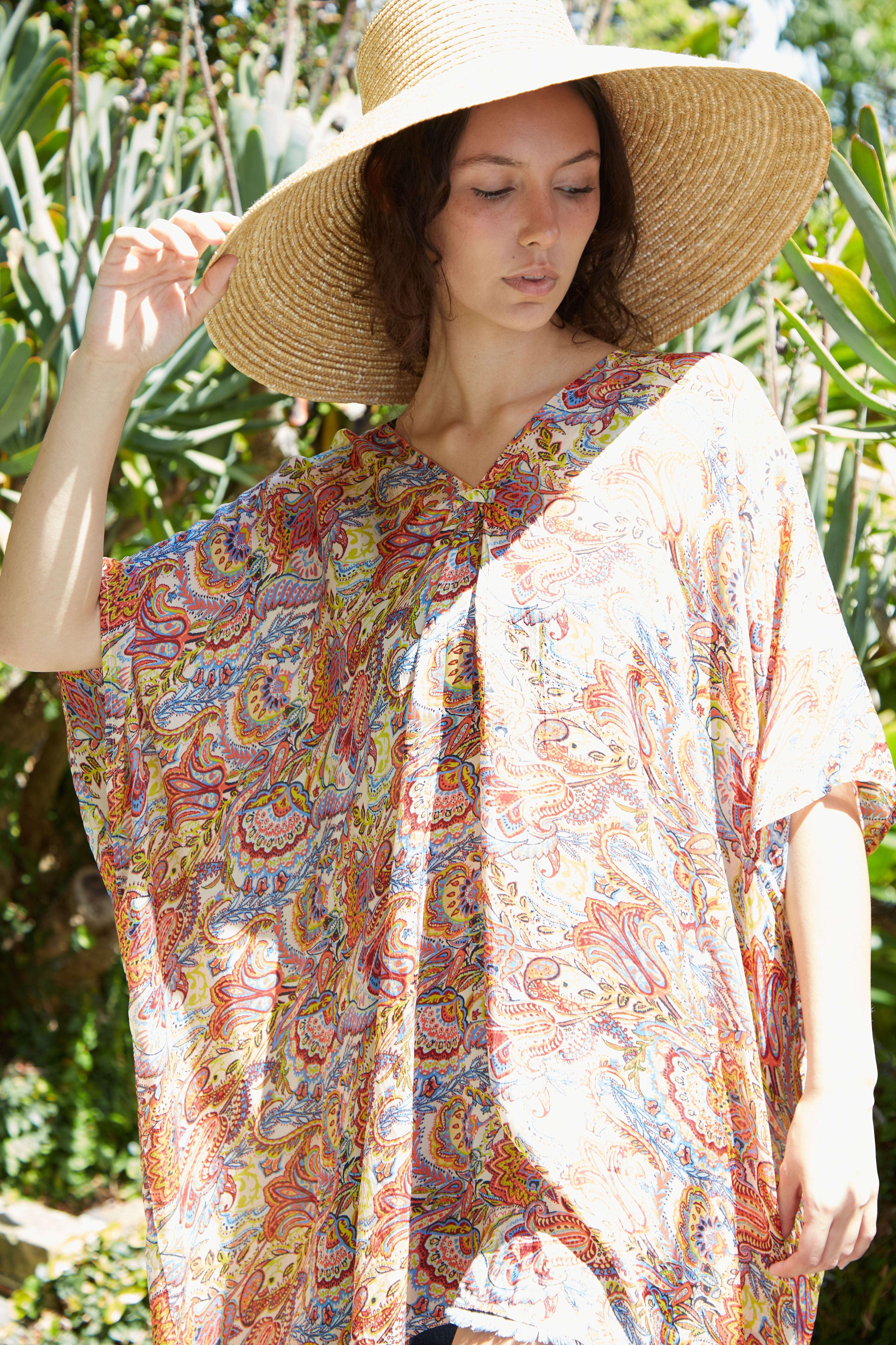 Tasia Midi Kaftan Pure Silk Bimini Coral