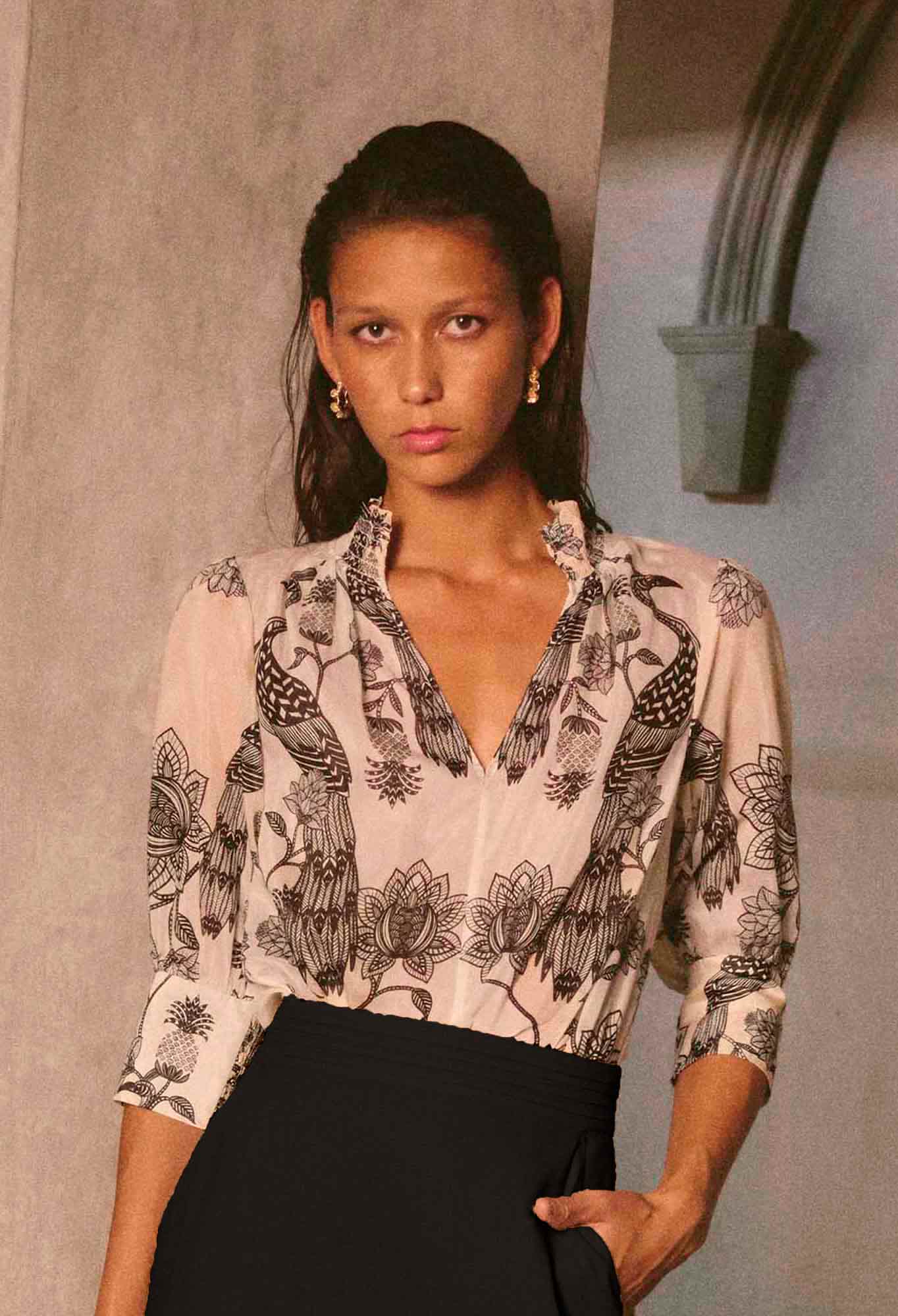 Oleander Shirred Blouse Once Was