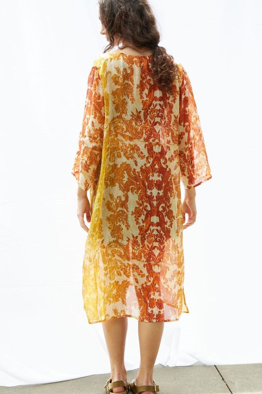 Amandita Kaftan Pure Silk Dress Bimini Sunset
