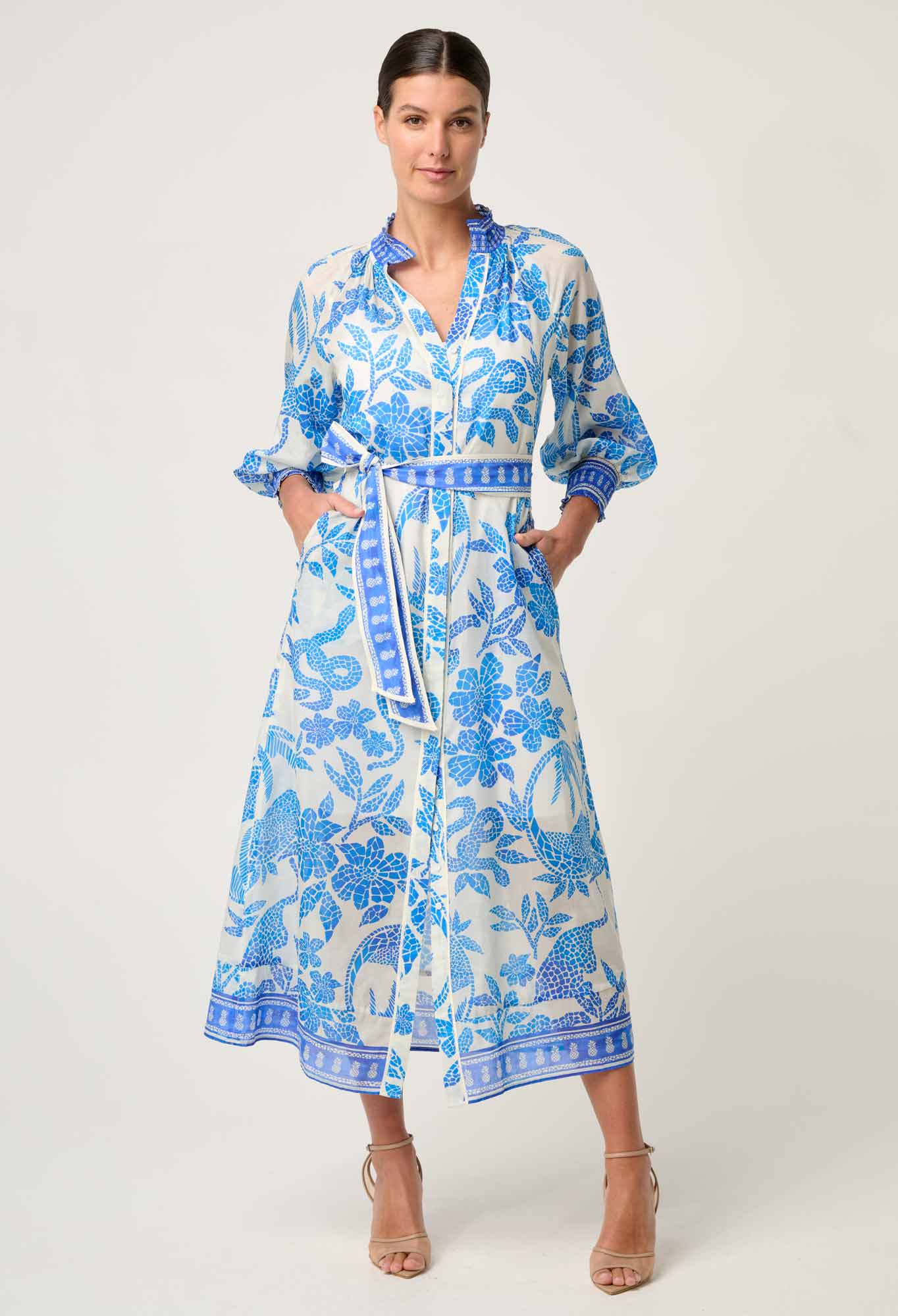 Carmen Maxi Dress Azure Mosaic Once Was