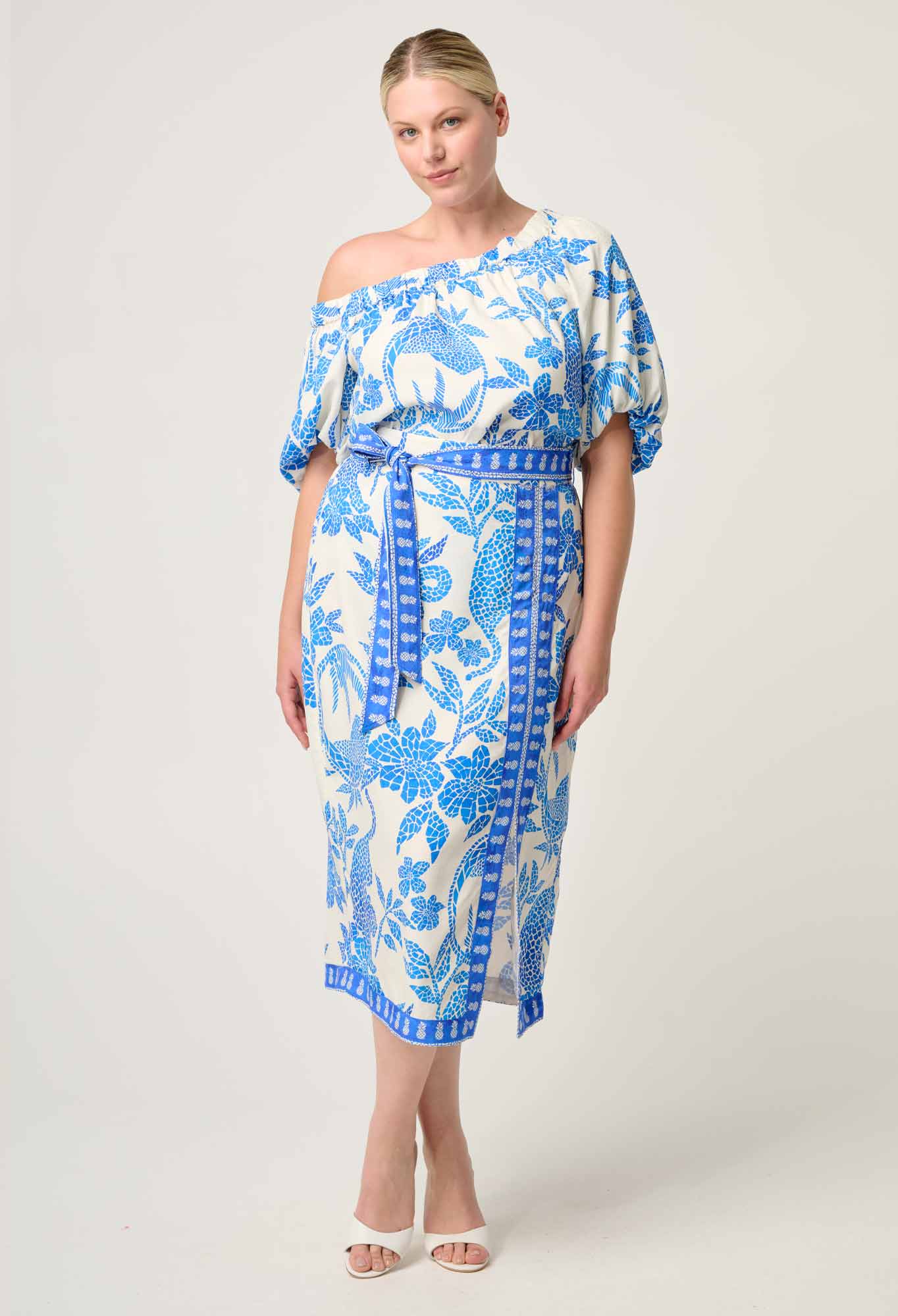 Zenobia Dobby Midi Skirt Azure Mosaic Once Was