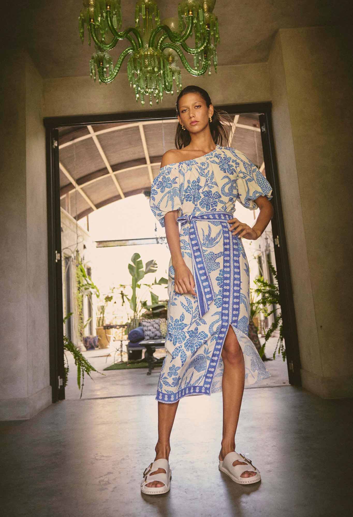 Zenobia Dobby Midi Skirt Azure Mosaic Once Was
