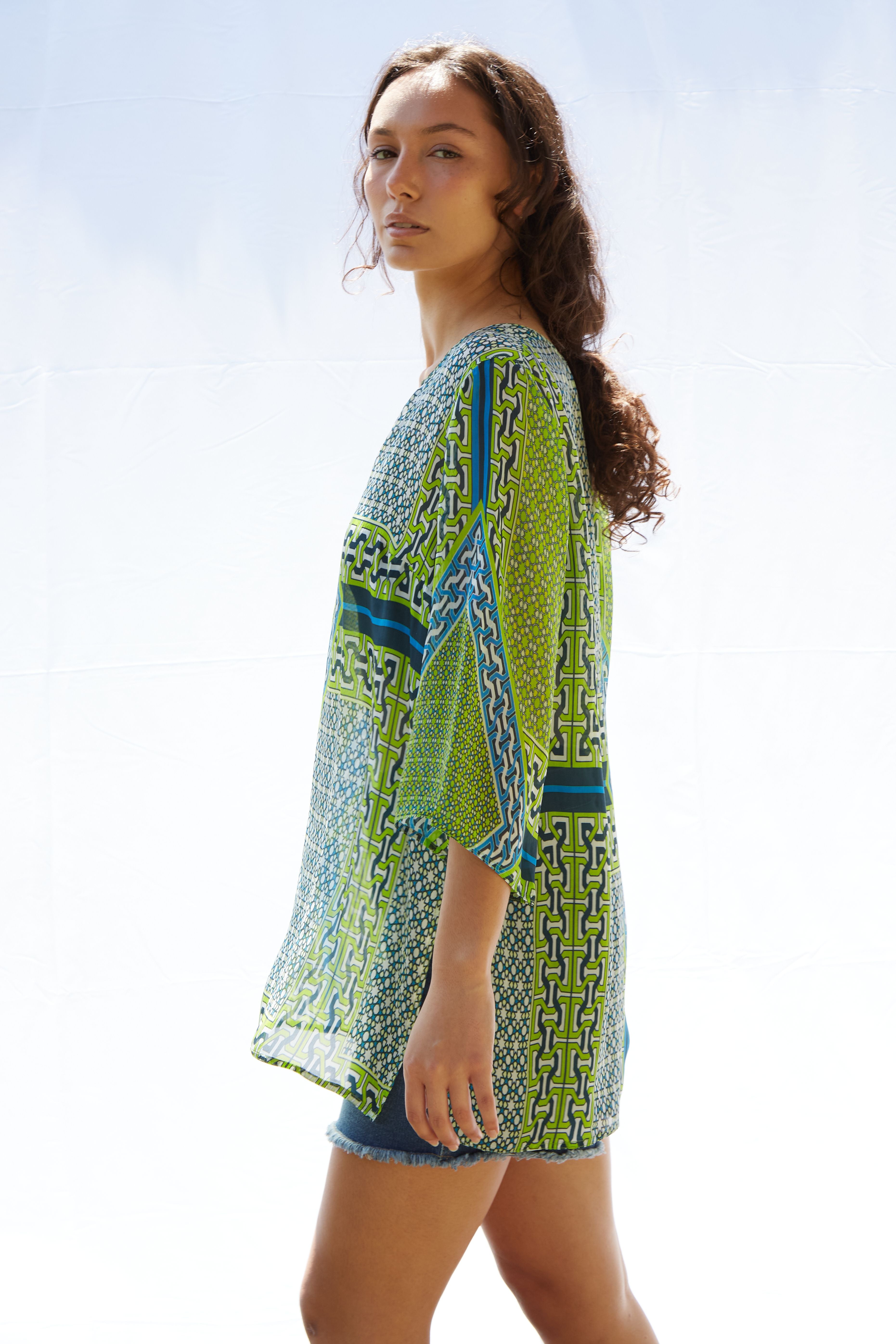 Josy V Top Pure Silk Bimini Peridot