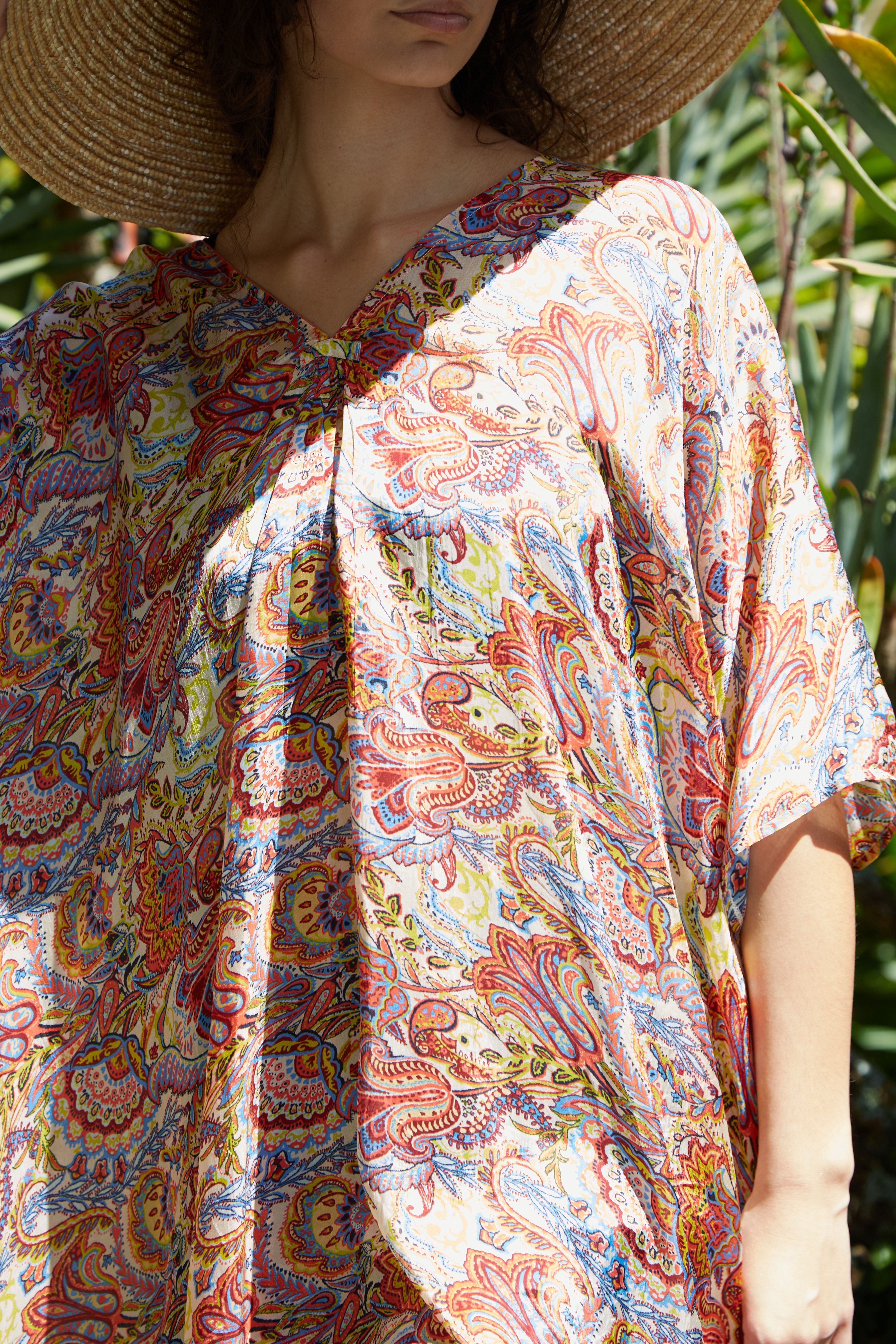 Tasia Midi Kaftan Pure Silk Bimini Coral