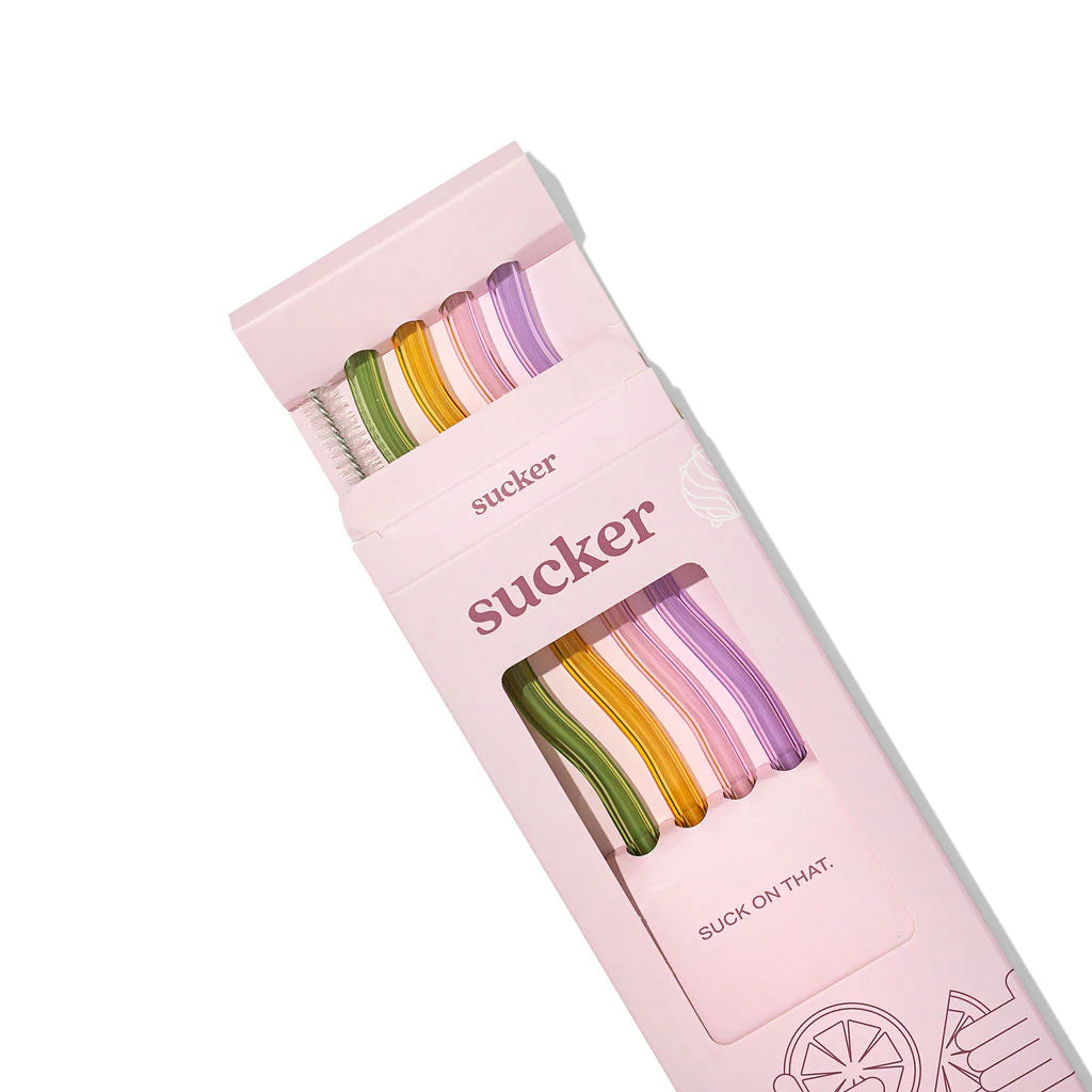 Sucker Wavy Glass Straw MULTI