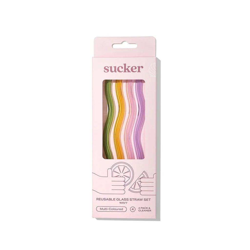 Sucker Wavy Glass Straw MULTI