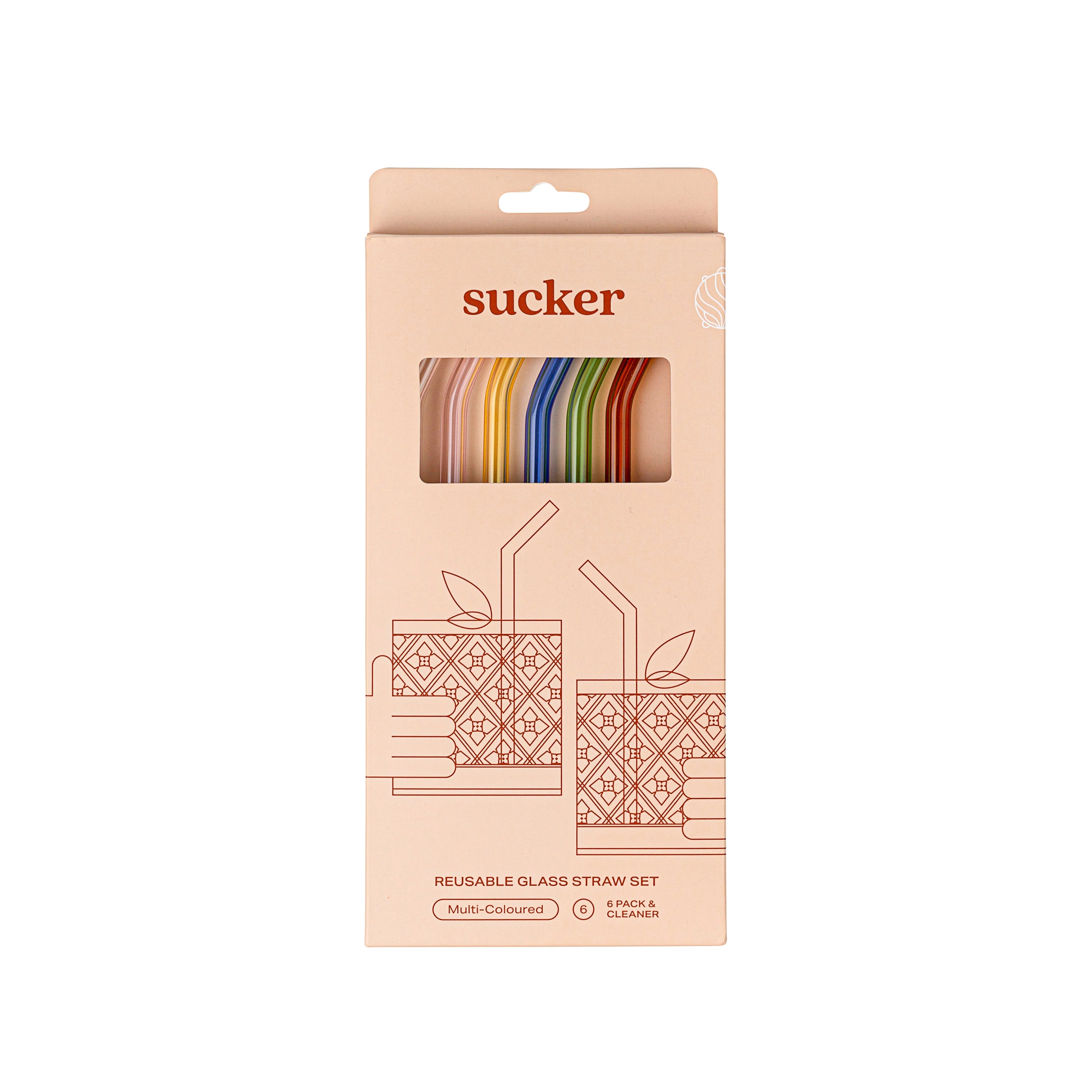Sucker Original glass drinking straw set MULTI