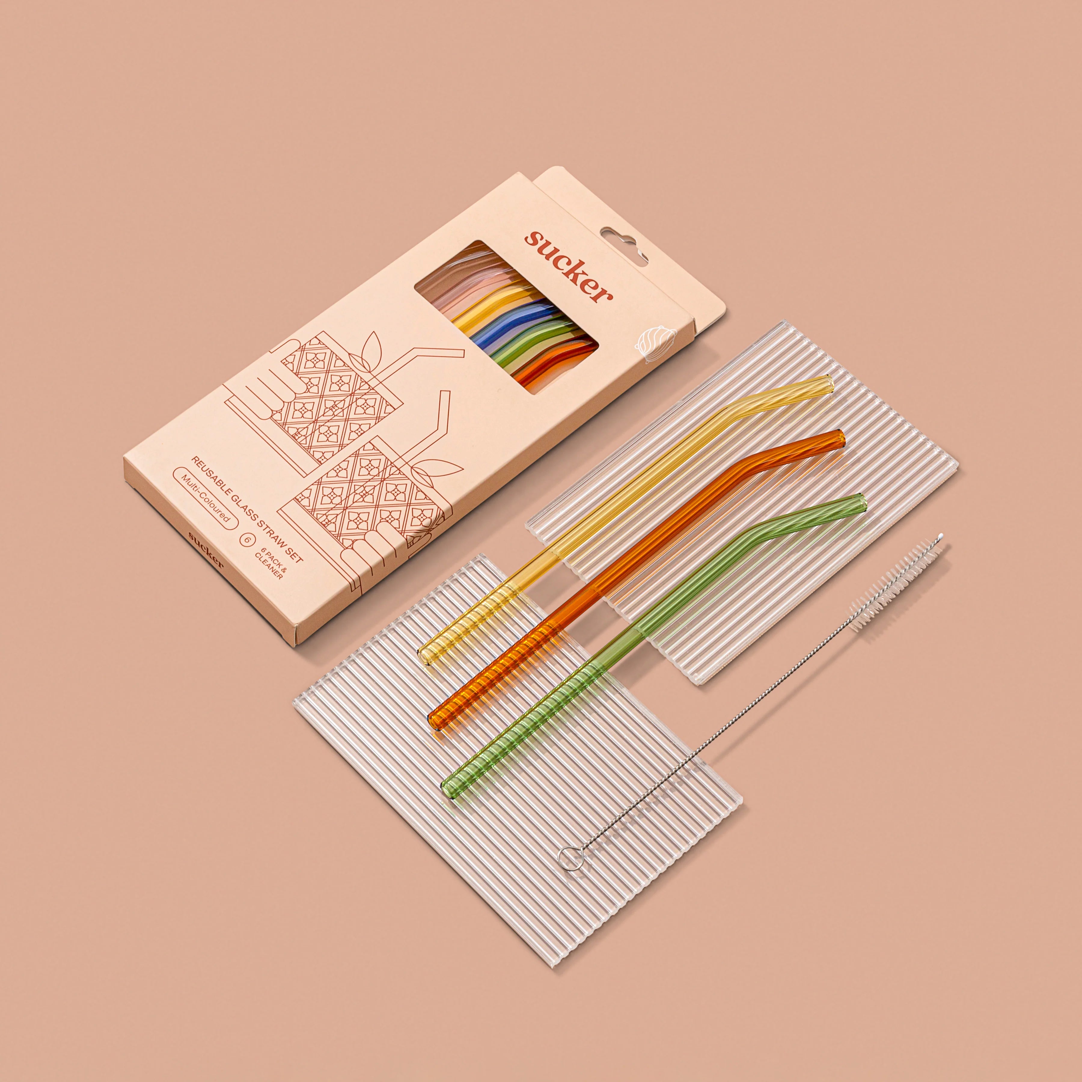 Sucker Original glass drinking straw set MULTI