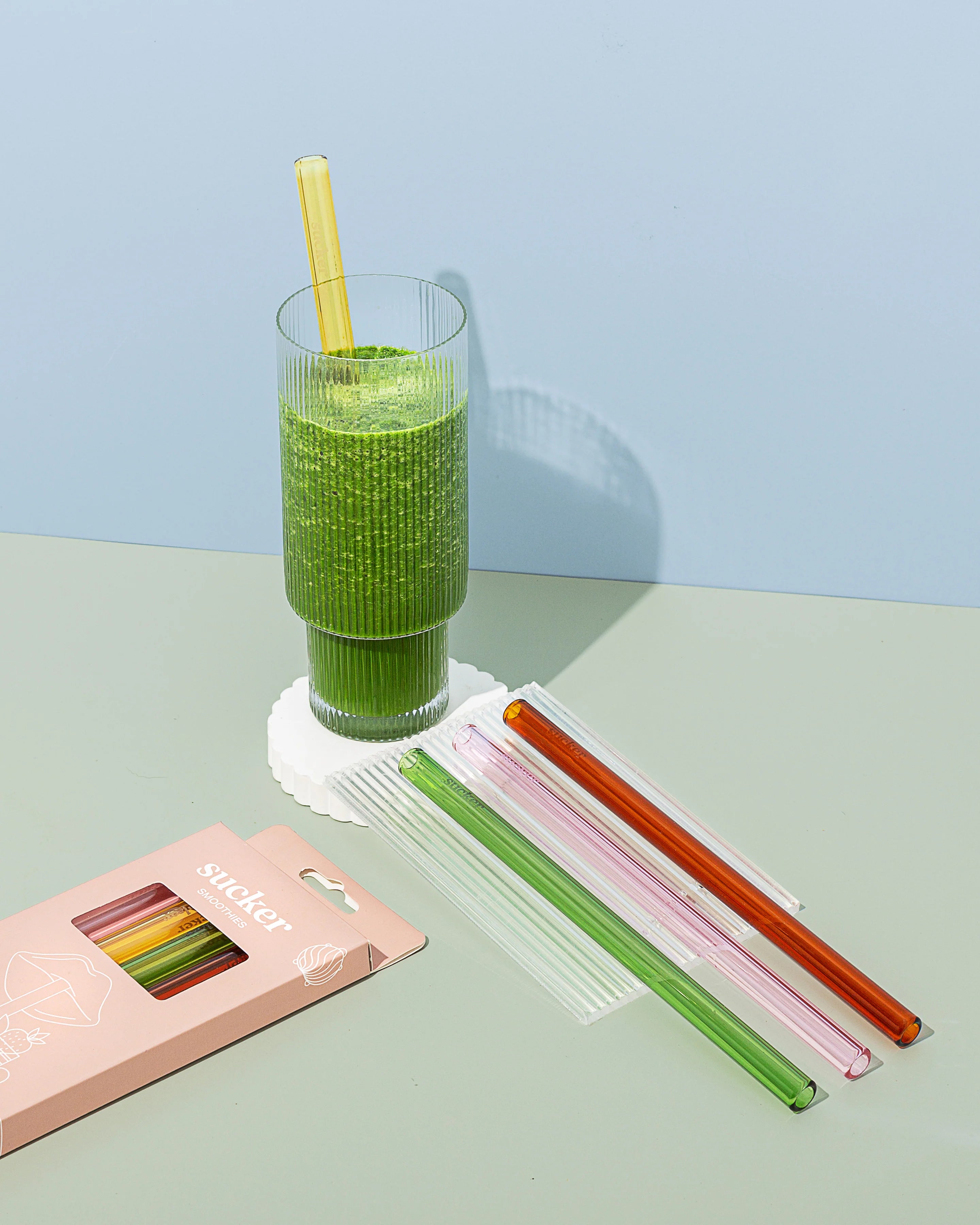 Sucker Smoothie glass drinking straw set MULTI