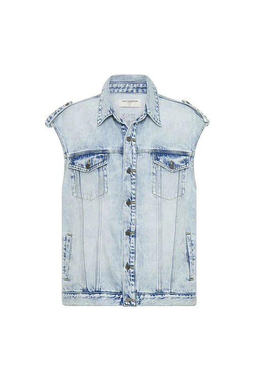 One Teaspoon Depeche Blue Oversized Denim Trucker Sleeveless Jacket