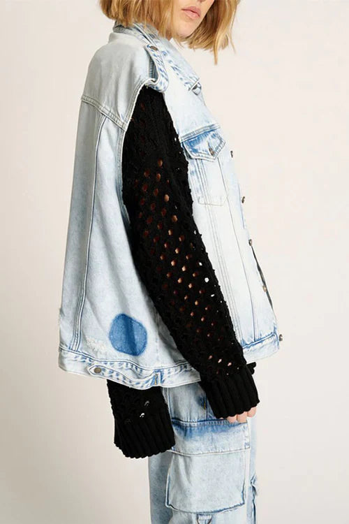 One Teaspoon Depeche Blue Oversized Denim Trucker Sleeveless Jacket