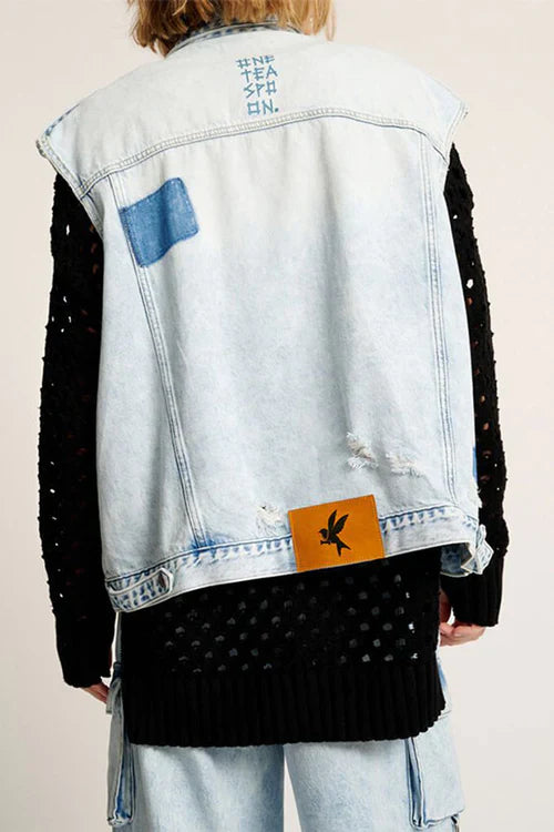 One Teaspoon Depeche Blue Oversized Denim Trucker Sleeveless Jacket