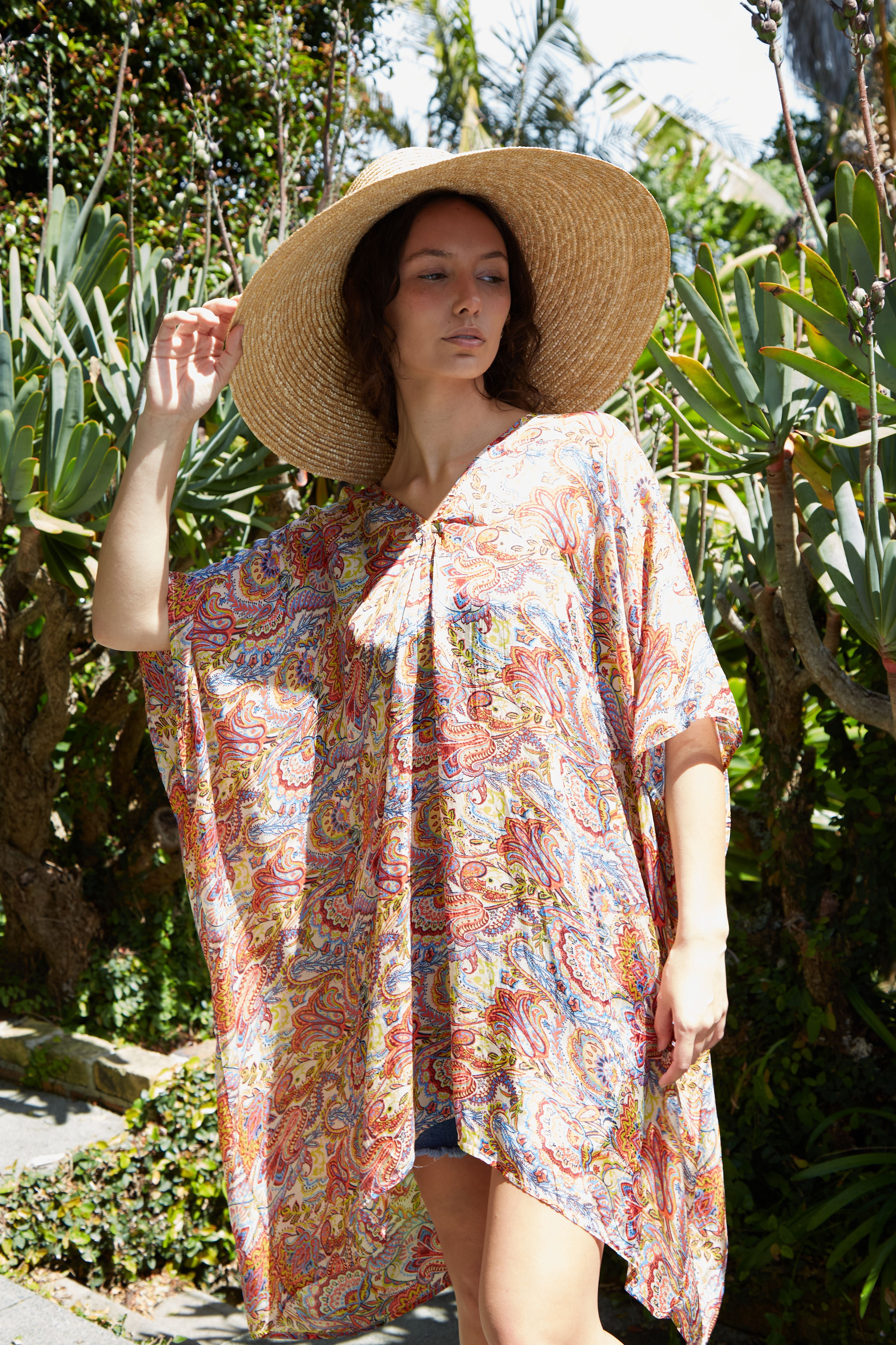Tasia Midi Kaftan Pure Silk Bimini Coral