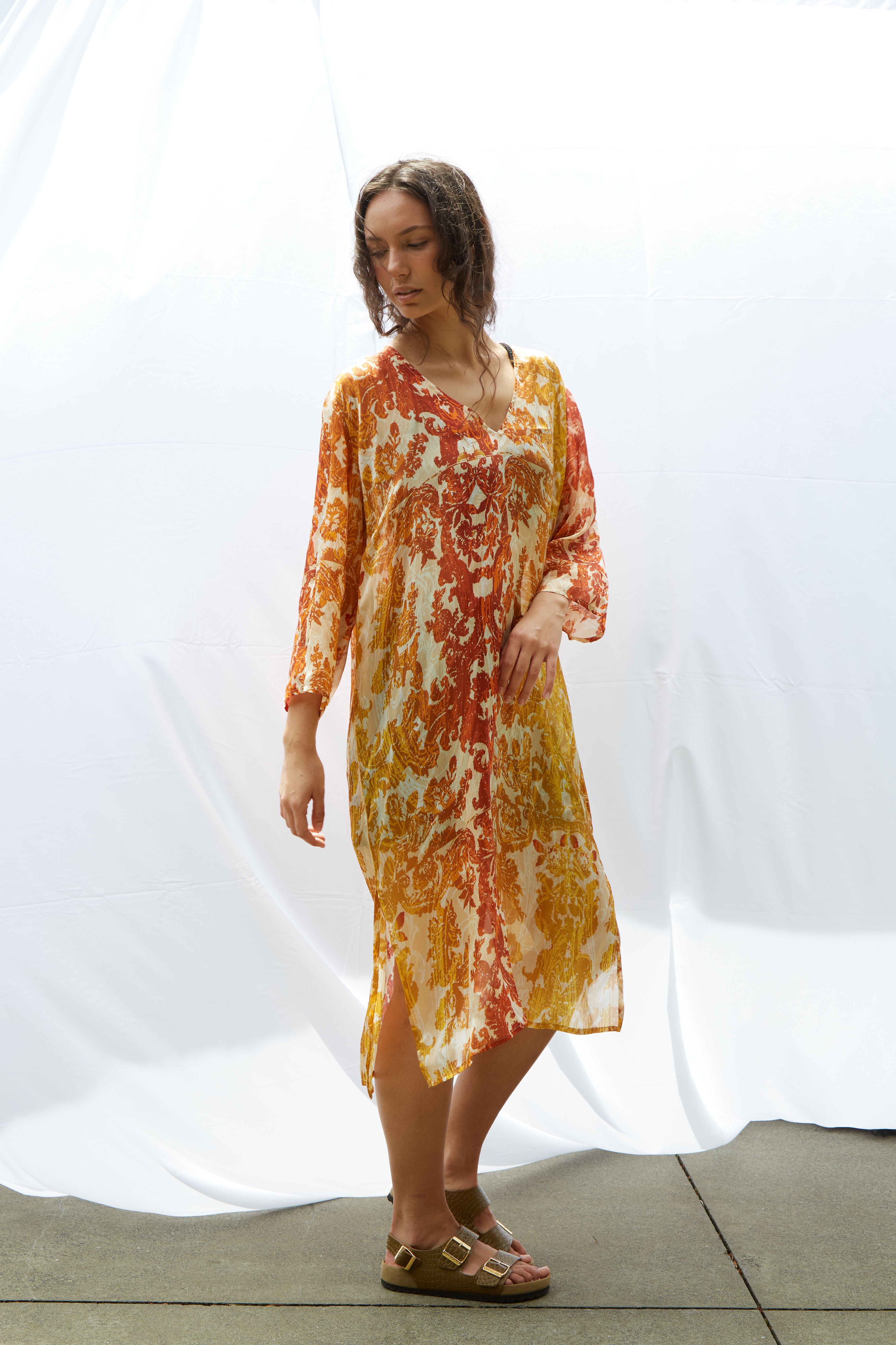 Amandita Kaftan Pure Silk Dress Bimini Sunset