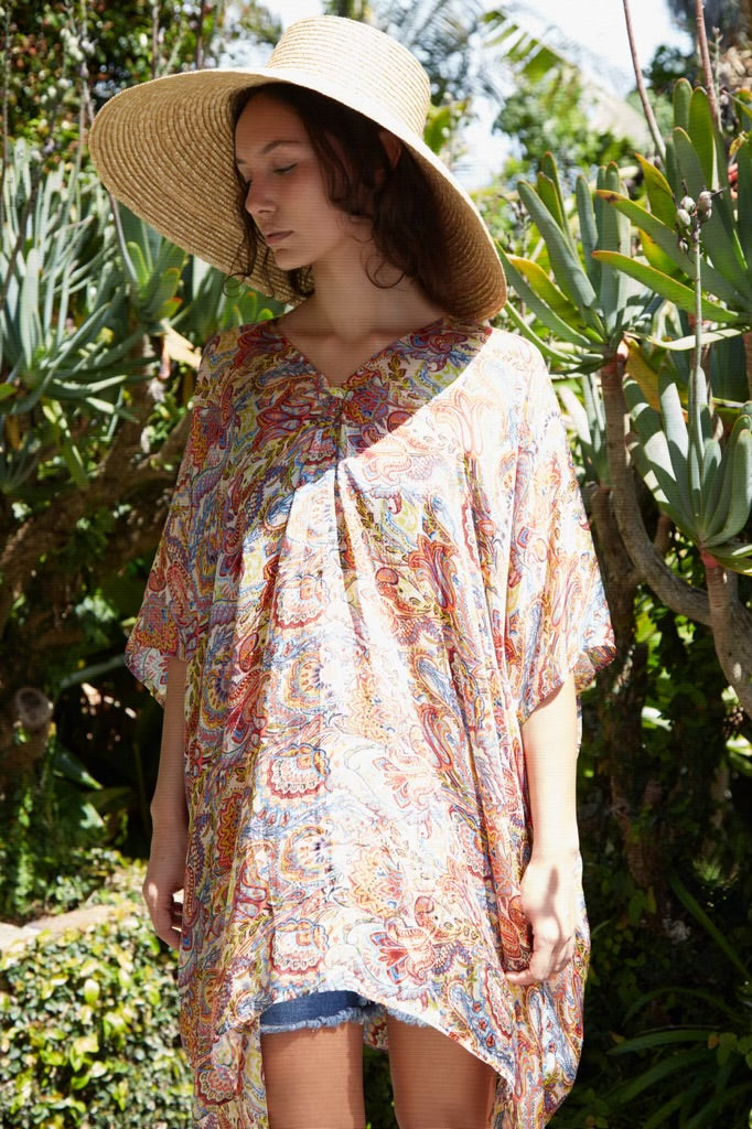 Tasia Midi Kaftan Pure Silk Bimini Coral