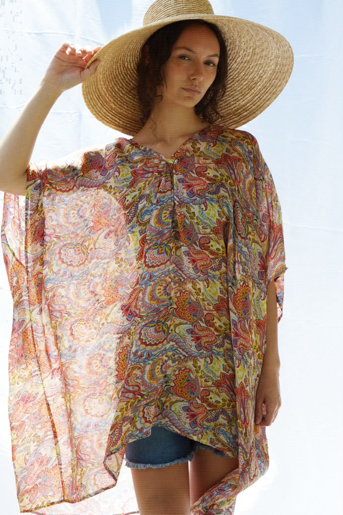 Tasia Midi Kaftan Pure Silk Bimini Coral