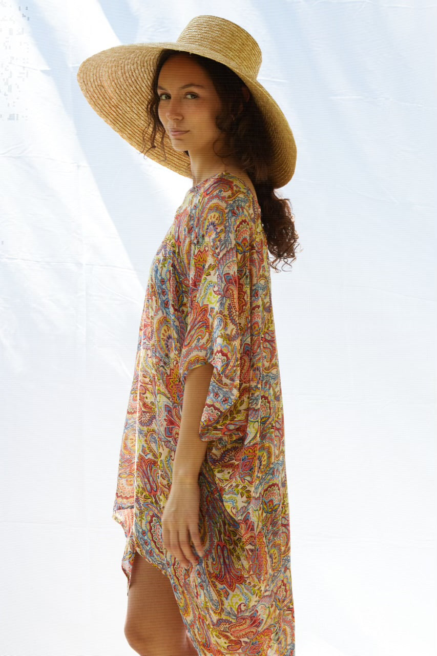 Tasia Midi Kaftan Pure Silk Bimini Coral