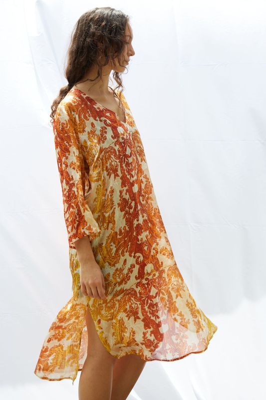 Amandita Kaftan Pure Silk Dress Bimini Sunset