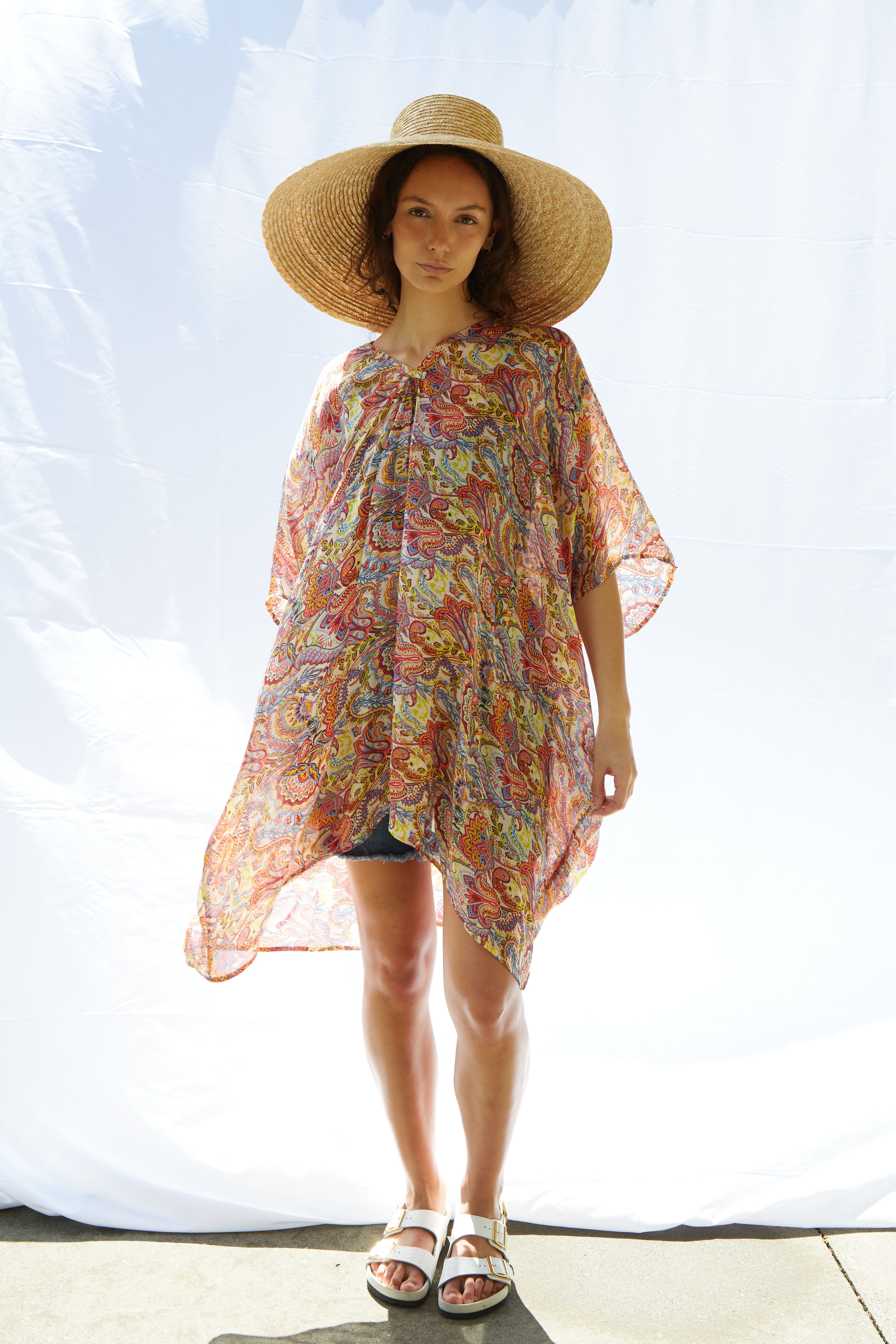 Tasia Midi Kaftan Pure Silk Bimini Coral