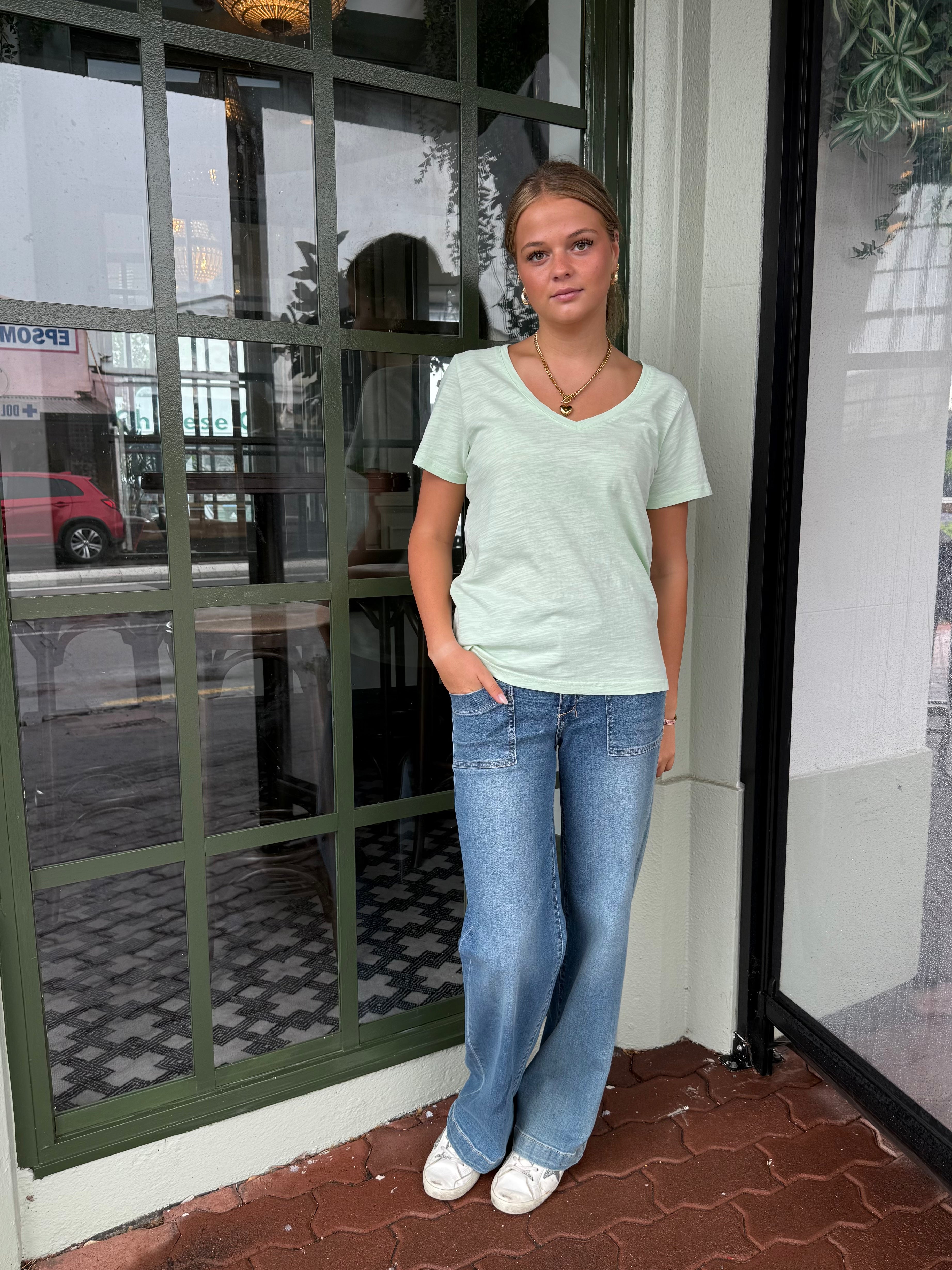 Violette V Neck T Shirt Velveteen Rabbit - Pistachio
