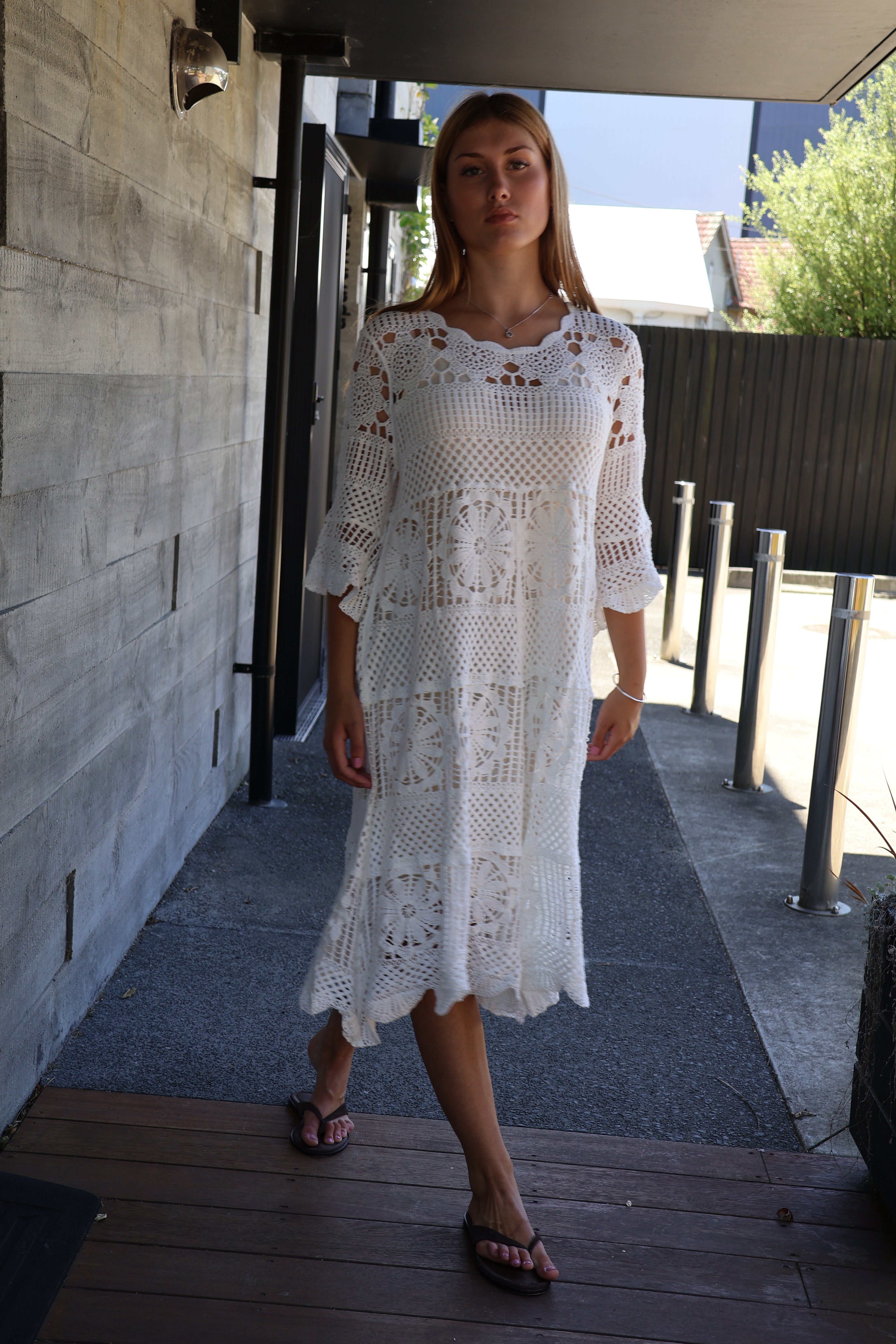 Willow Crochet Dress White O/S
