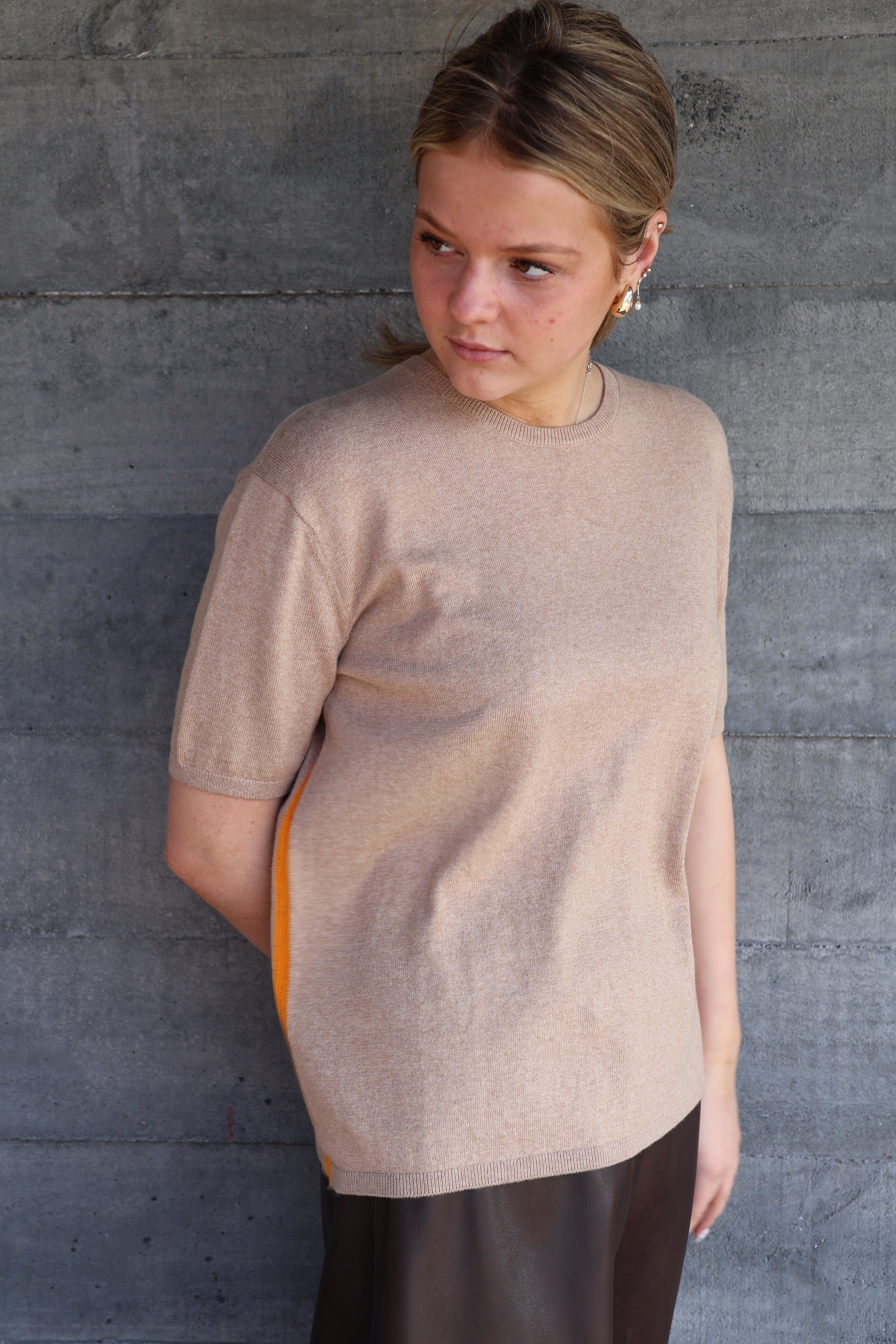 Yarnsmith STRIPE Beryl SS Wheat w, Orange