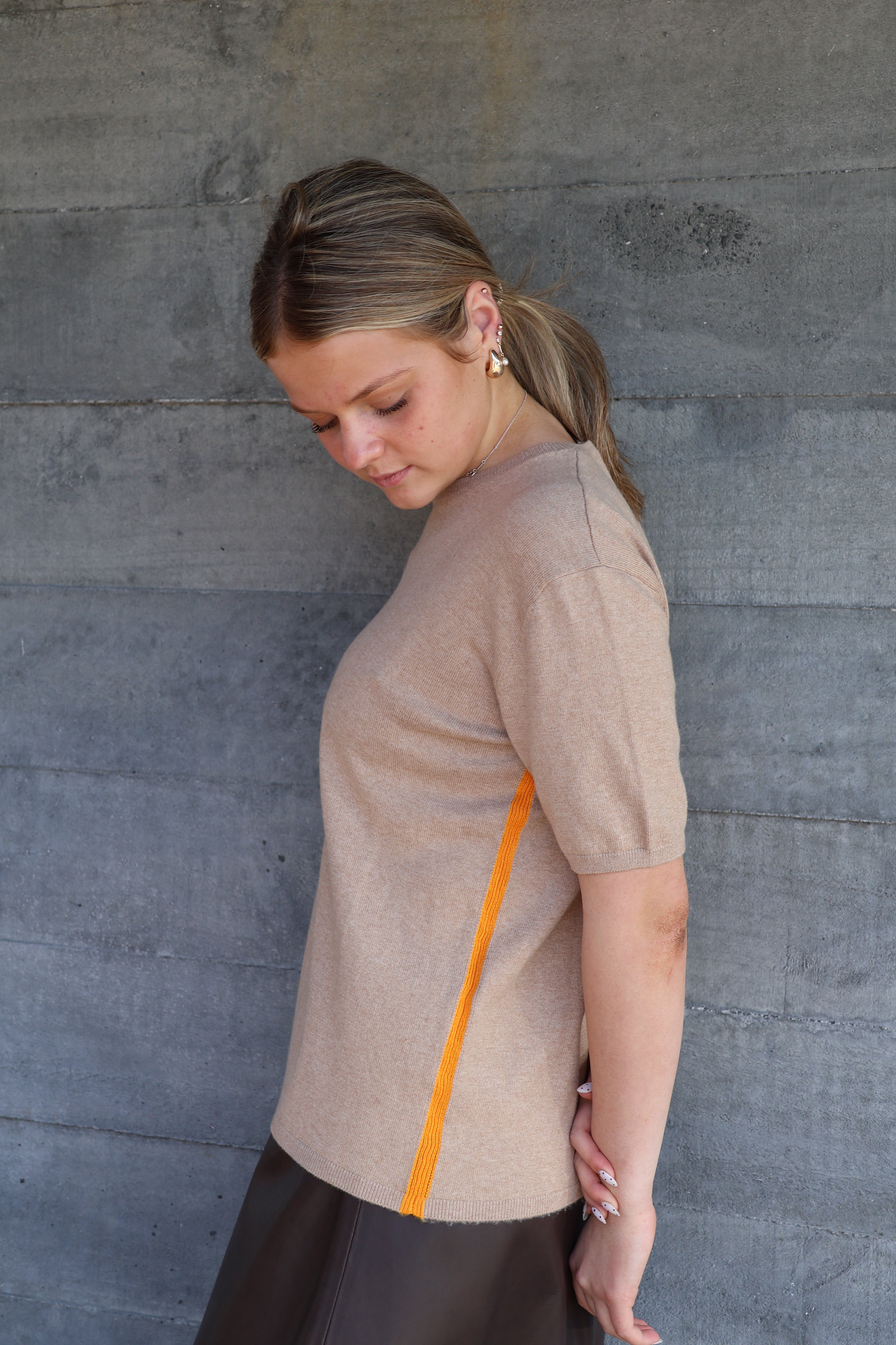 Yarnsmith STRIPE Beryl SS Wheat w, Orange