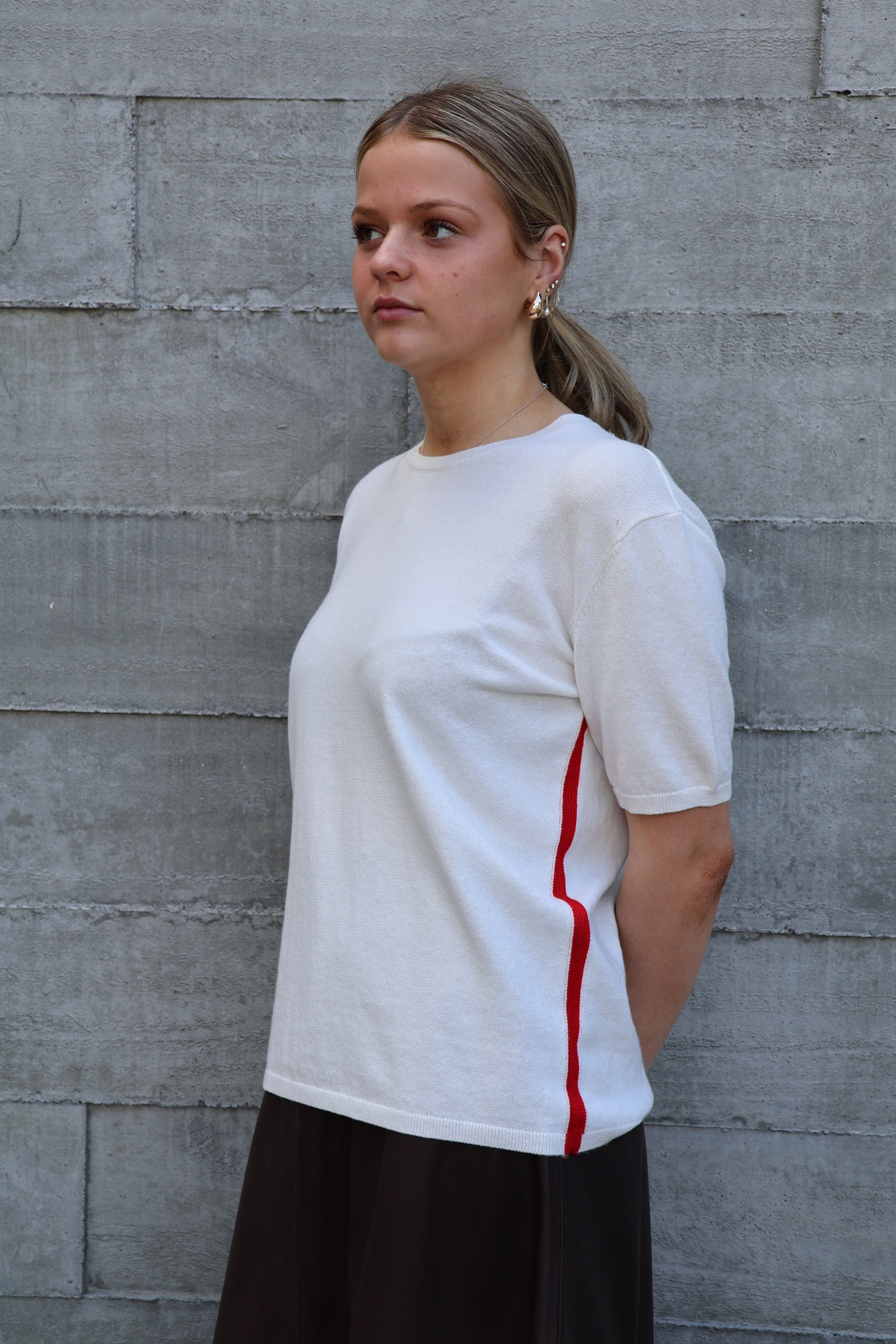 Yarnsmith STRIPE Beryl SS White w, Red