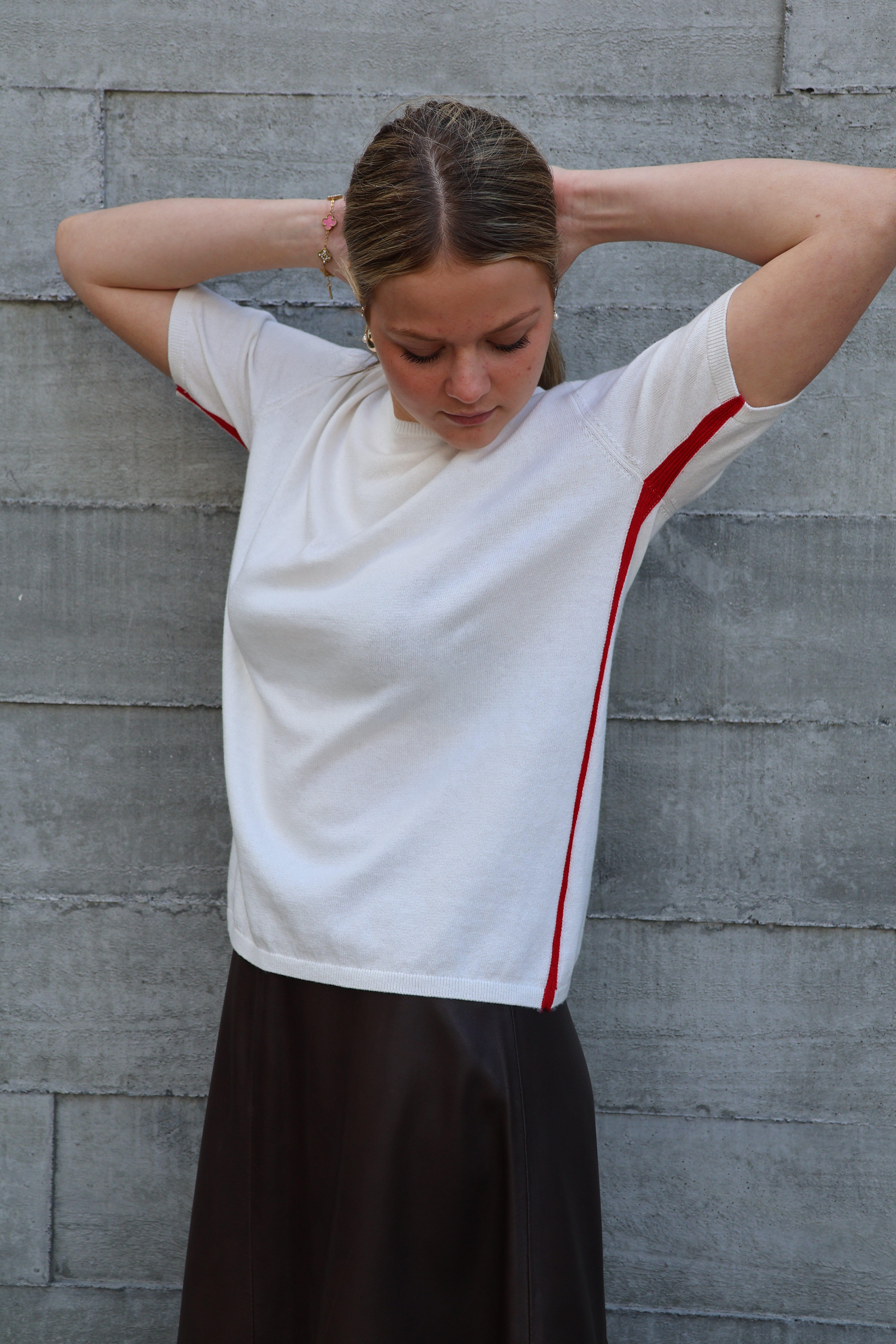 Yarnsmith STRIPE Beryl SS White w, Red