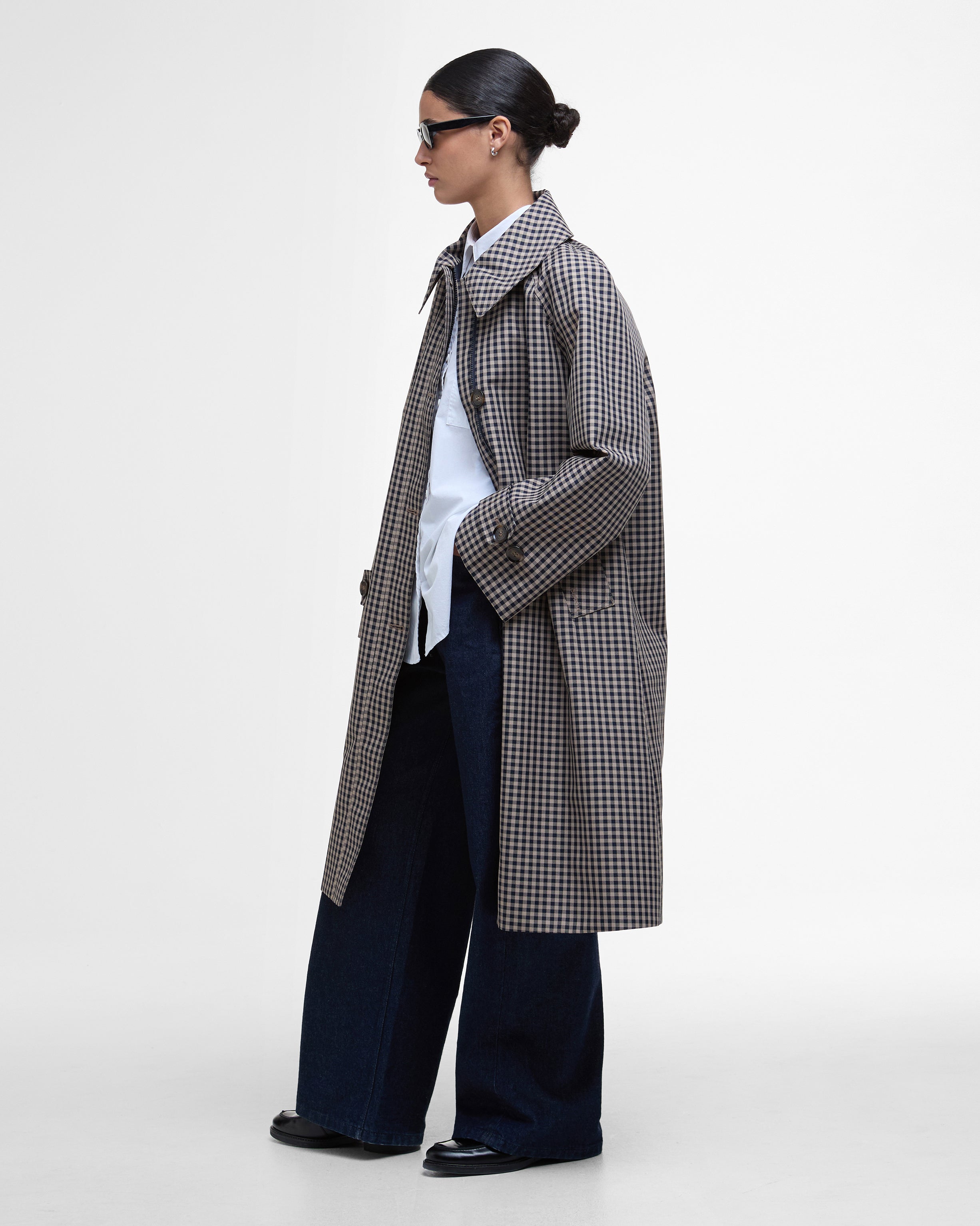 Barbour Nadine Checked Showerproof Car Coat Navy/Sand