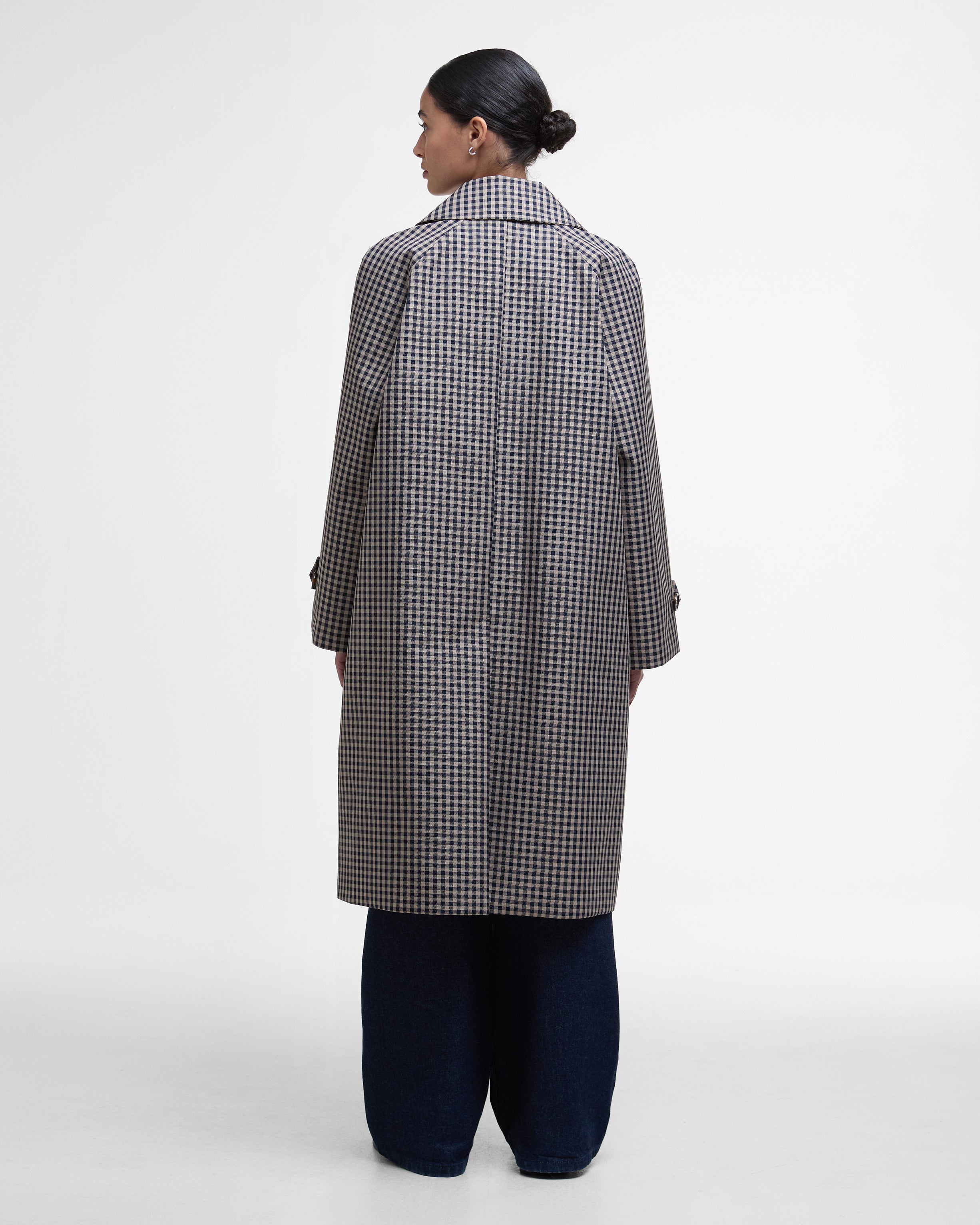 Barbour Nadine Checked Showerproof Car Coat Navy/Sand