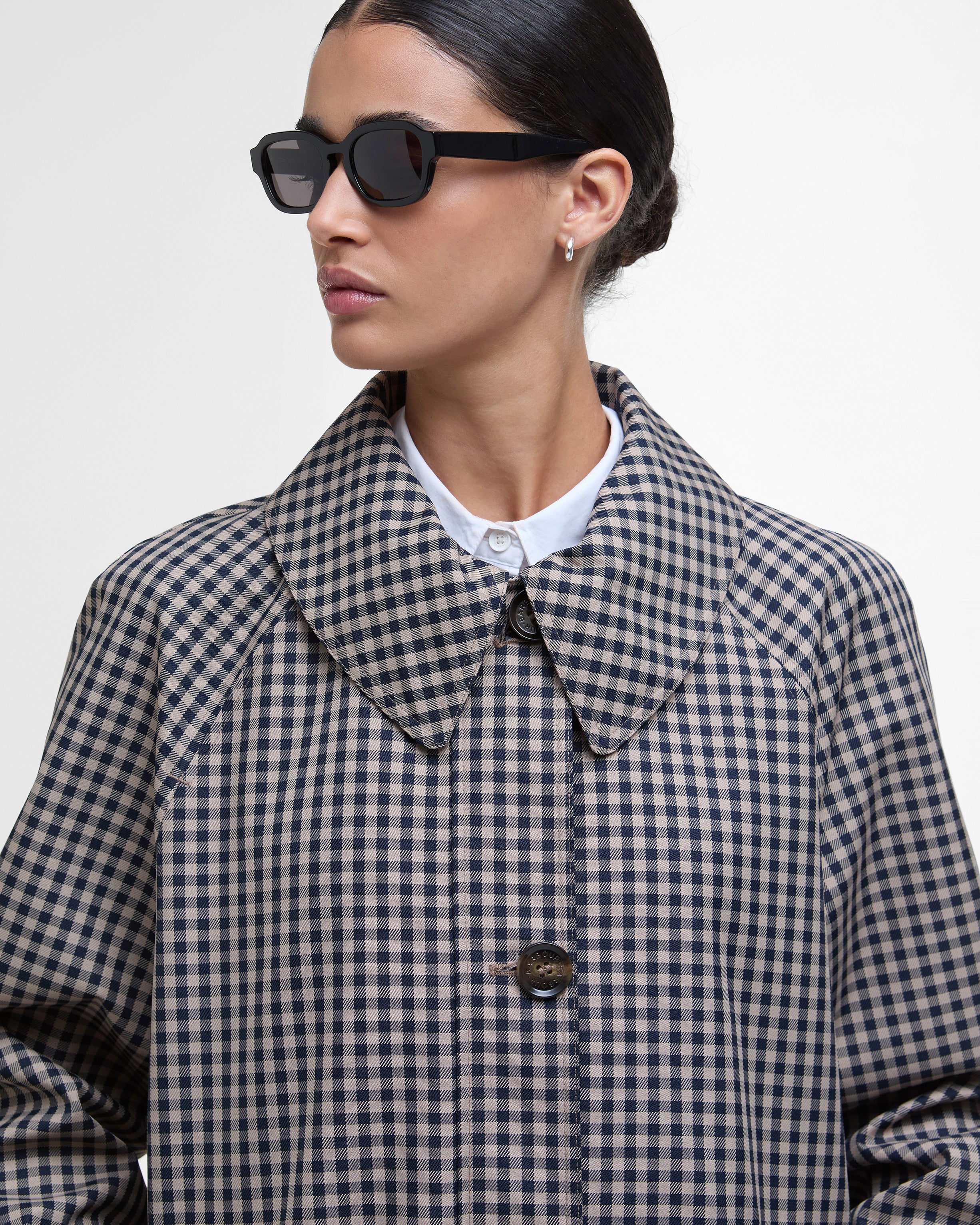 Barbour Nadine Checked Showerproof Car Coat Navy/Sand