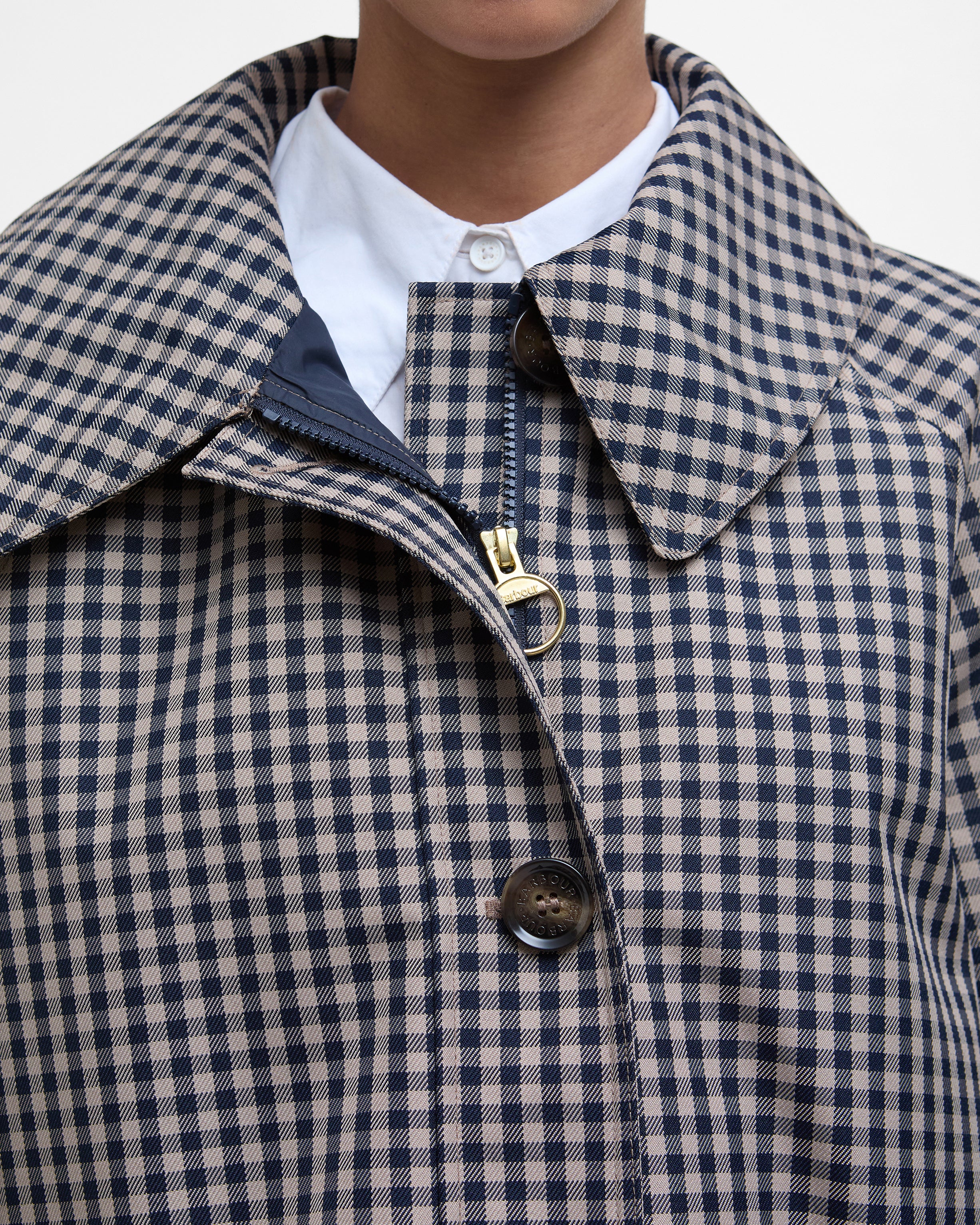 Barbour Nadine Checked Showerproof Car Coat Navy/Sand