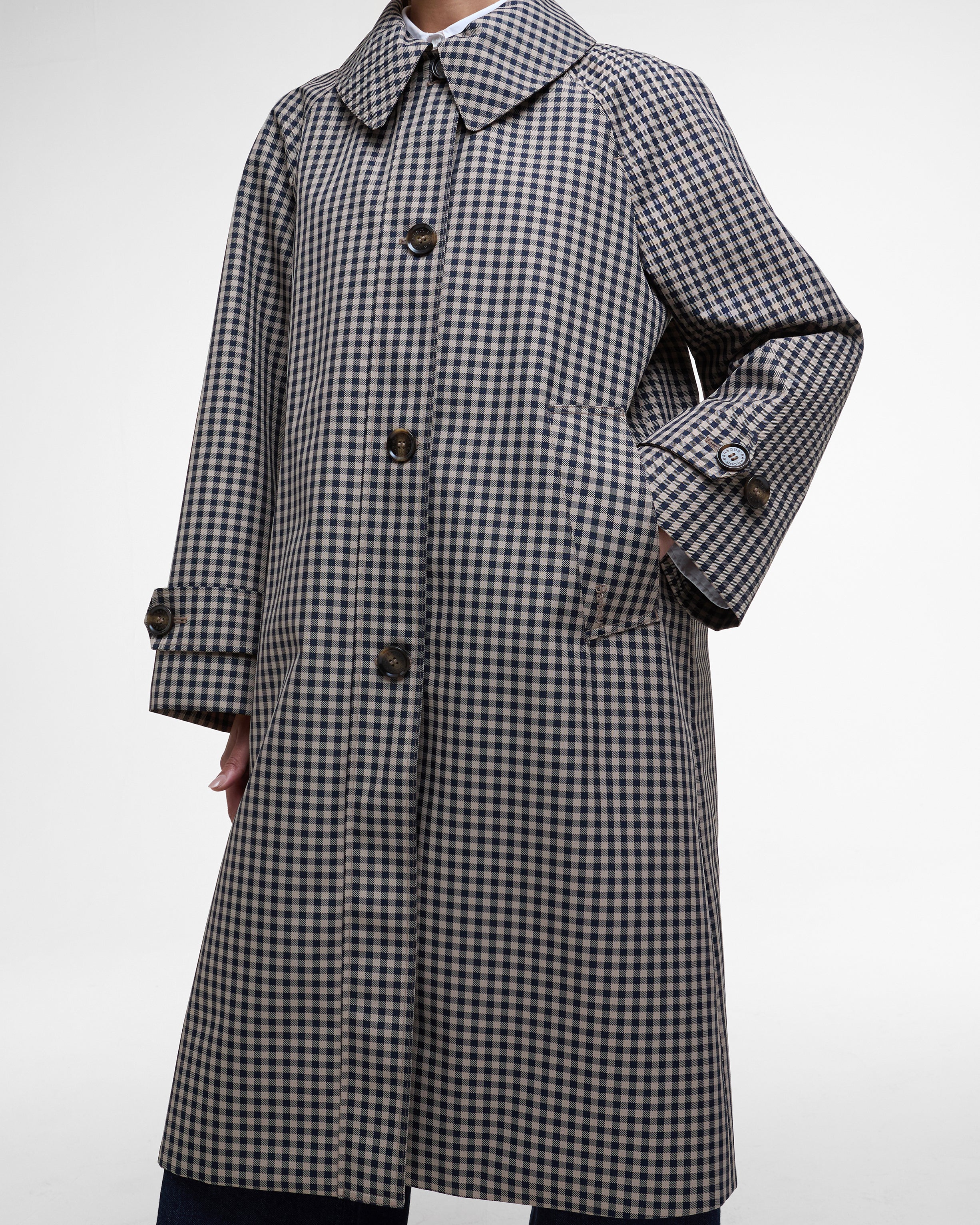 Barbour Nadine Checked Showerproof Car Coat Navy/Sand