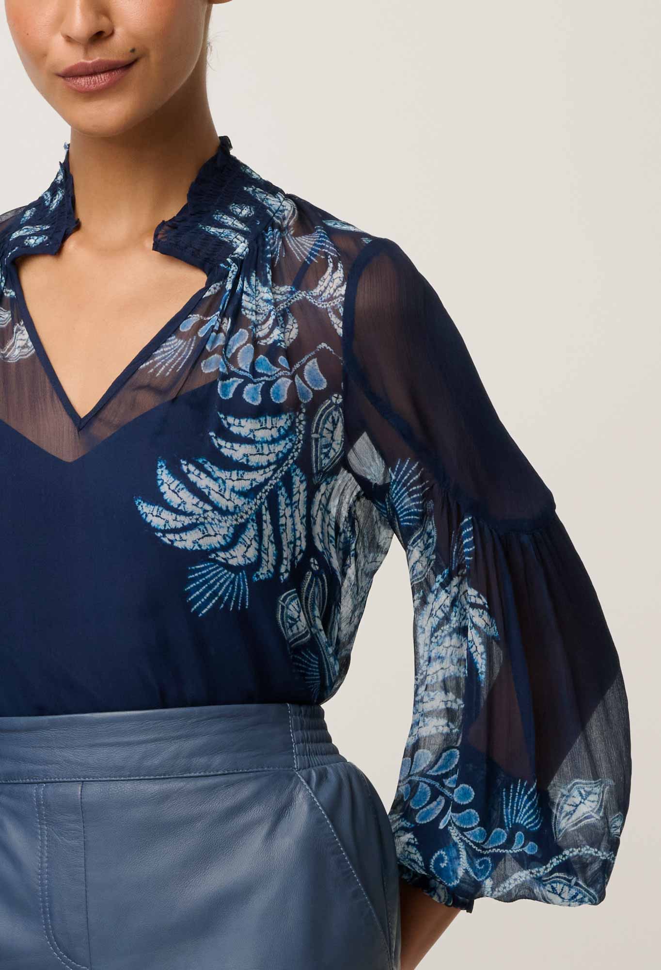 Once Was Colette Shirred Collar Blouse