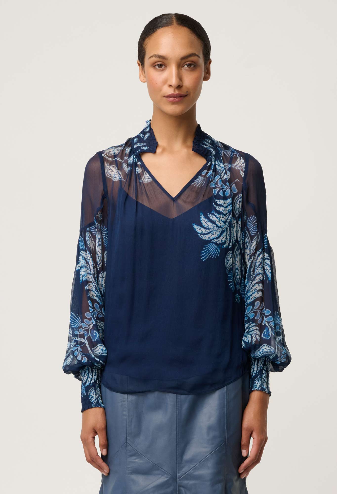 Once Was Colette Shirred Collar Blouse