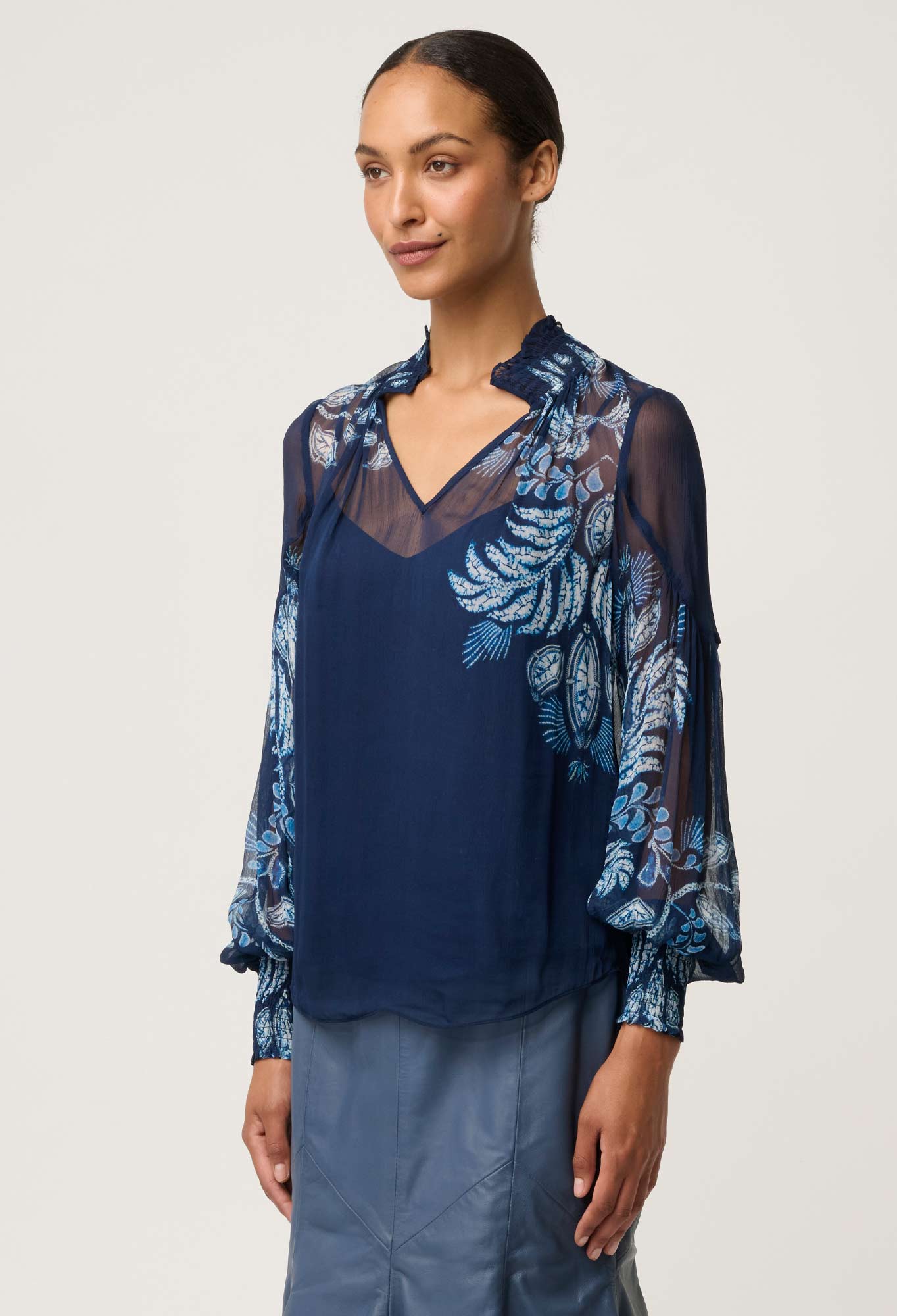 Once Was Colette Shirred Collar Blouse