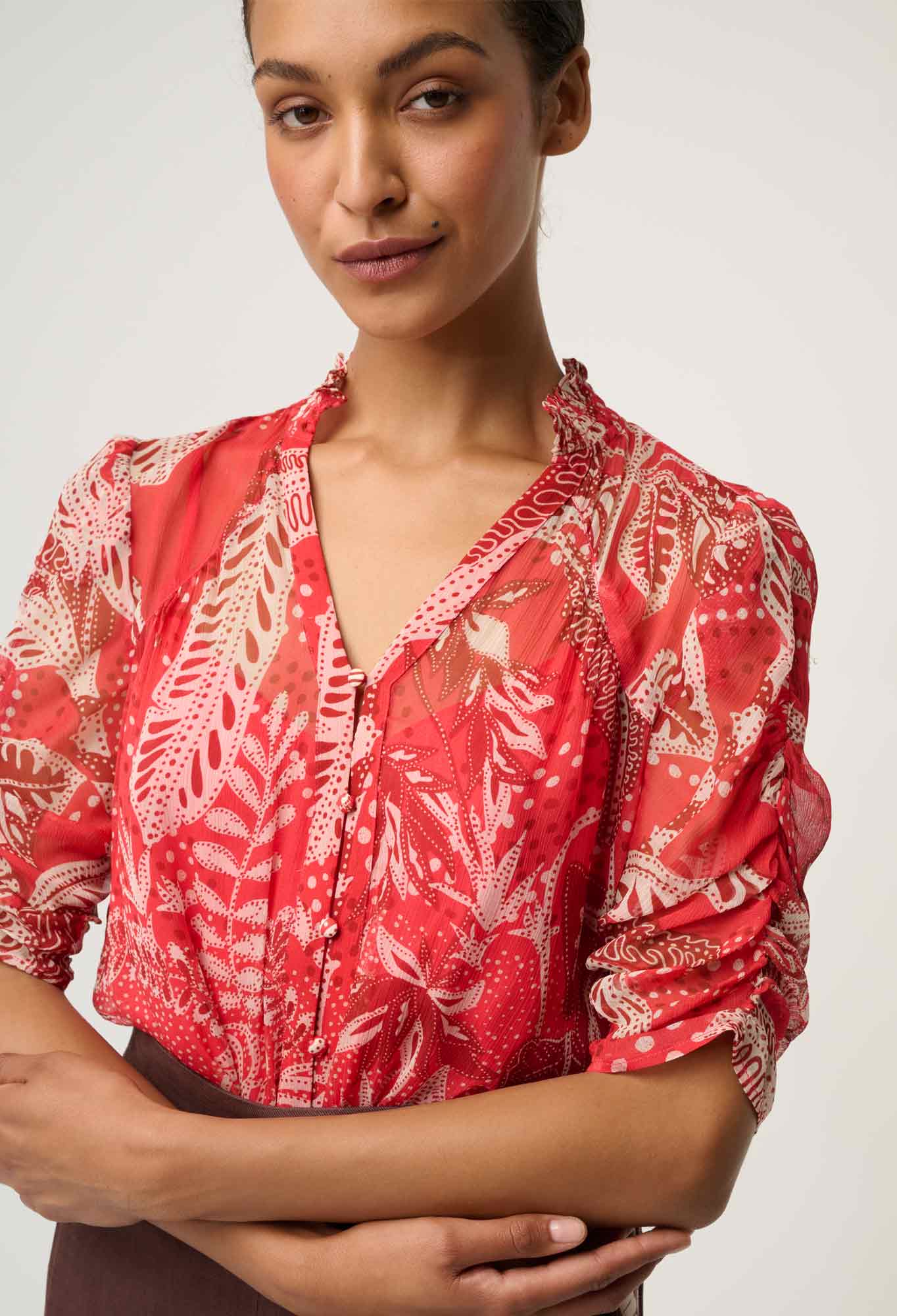 Once Was Lunette Ruched Sleeve Blouse
