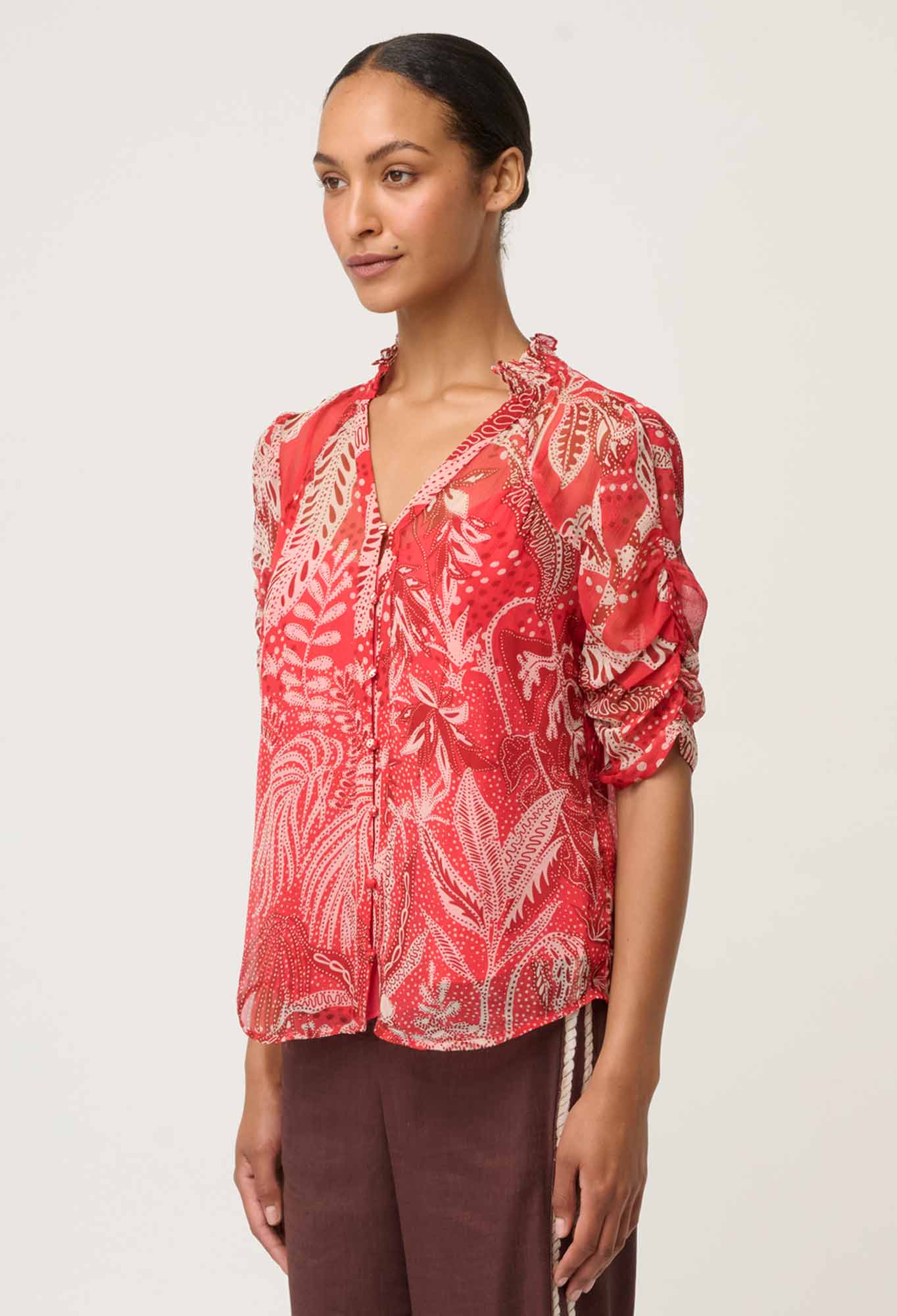 Once Was Lunette Ruched Sleeve Blouse