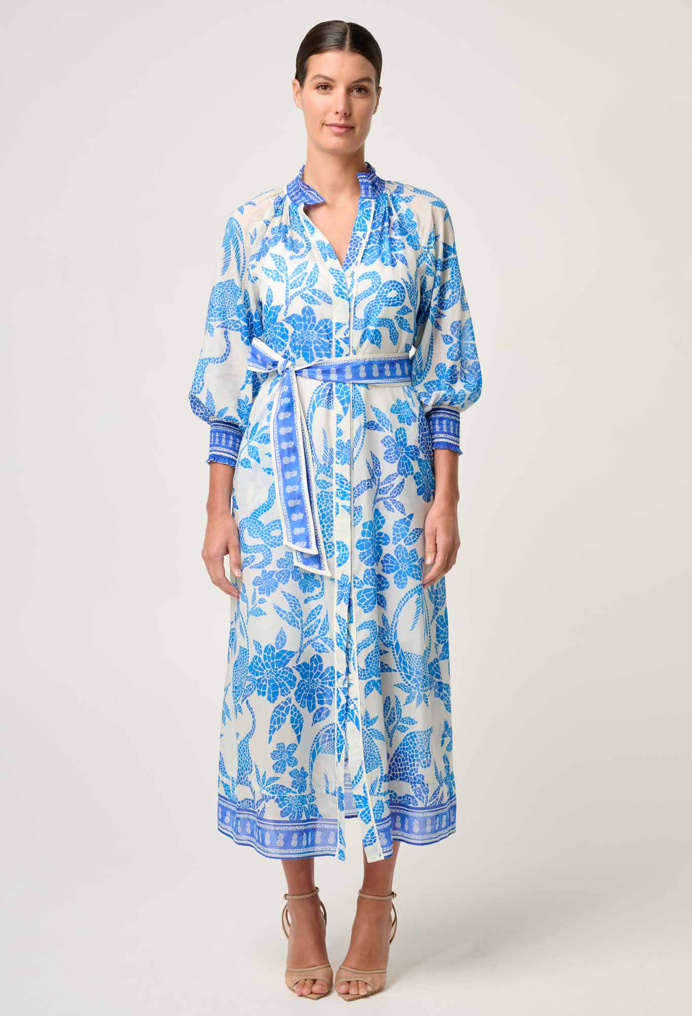 Carmen Maxi Dress Azure Mosaic Once Was