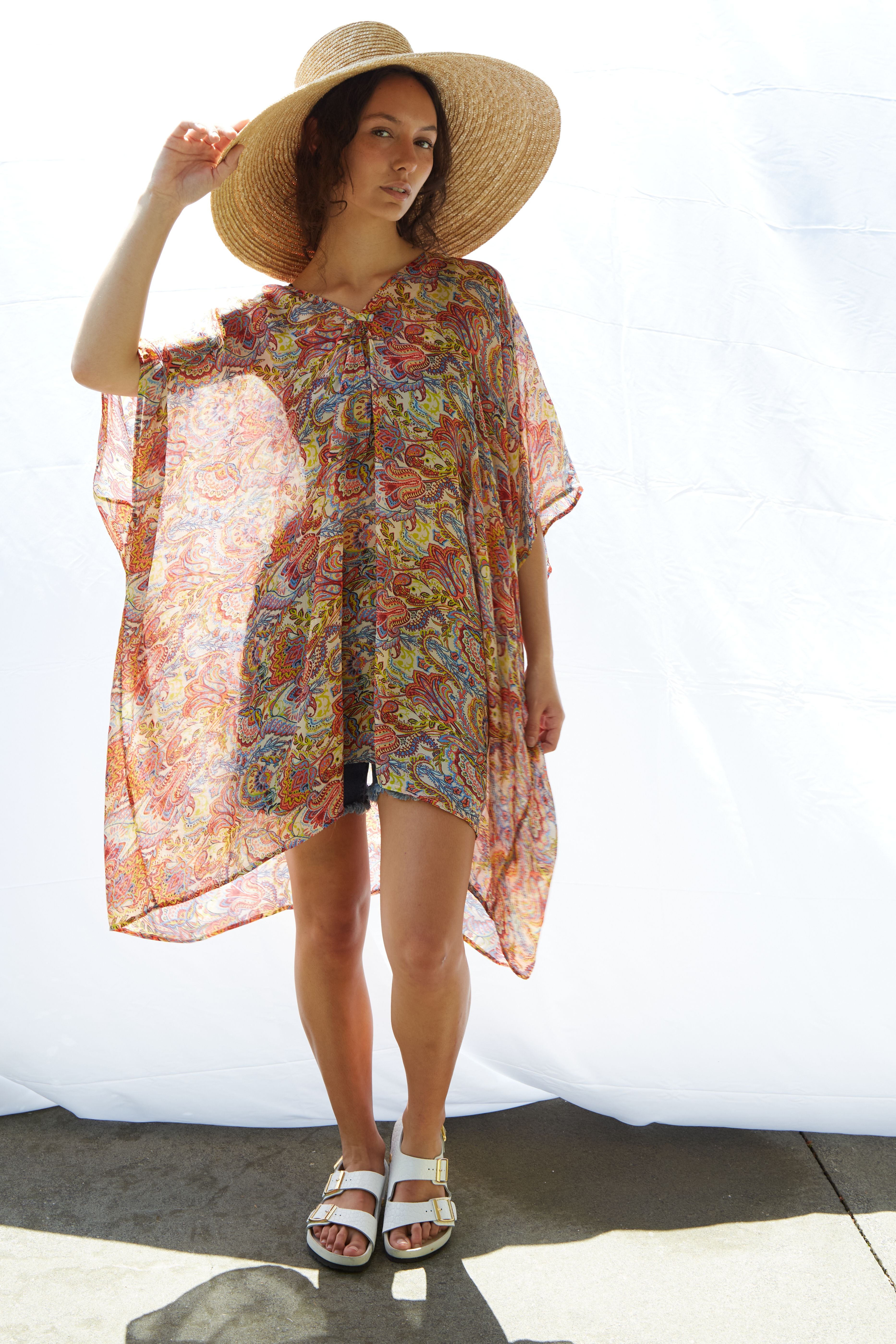 Tasia Midi Kaftan Pure Silk Bimini Coral