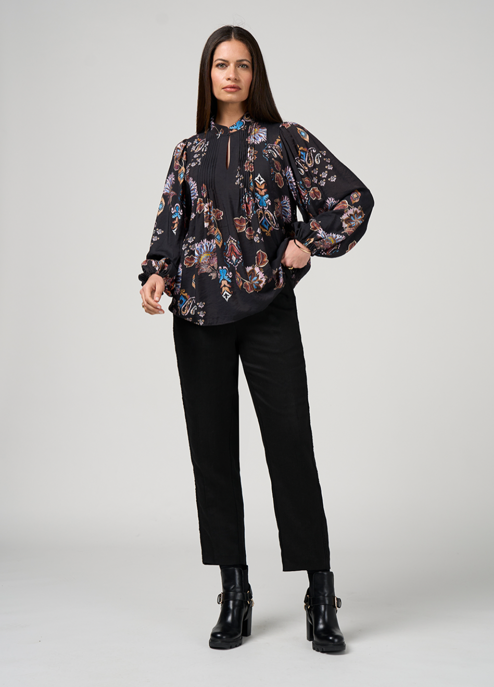 Gilded Lotus Blouse Black Multi Loobie's Story