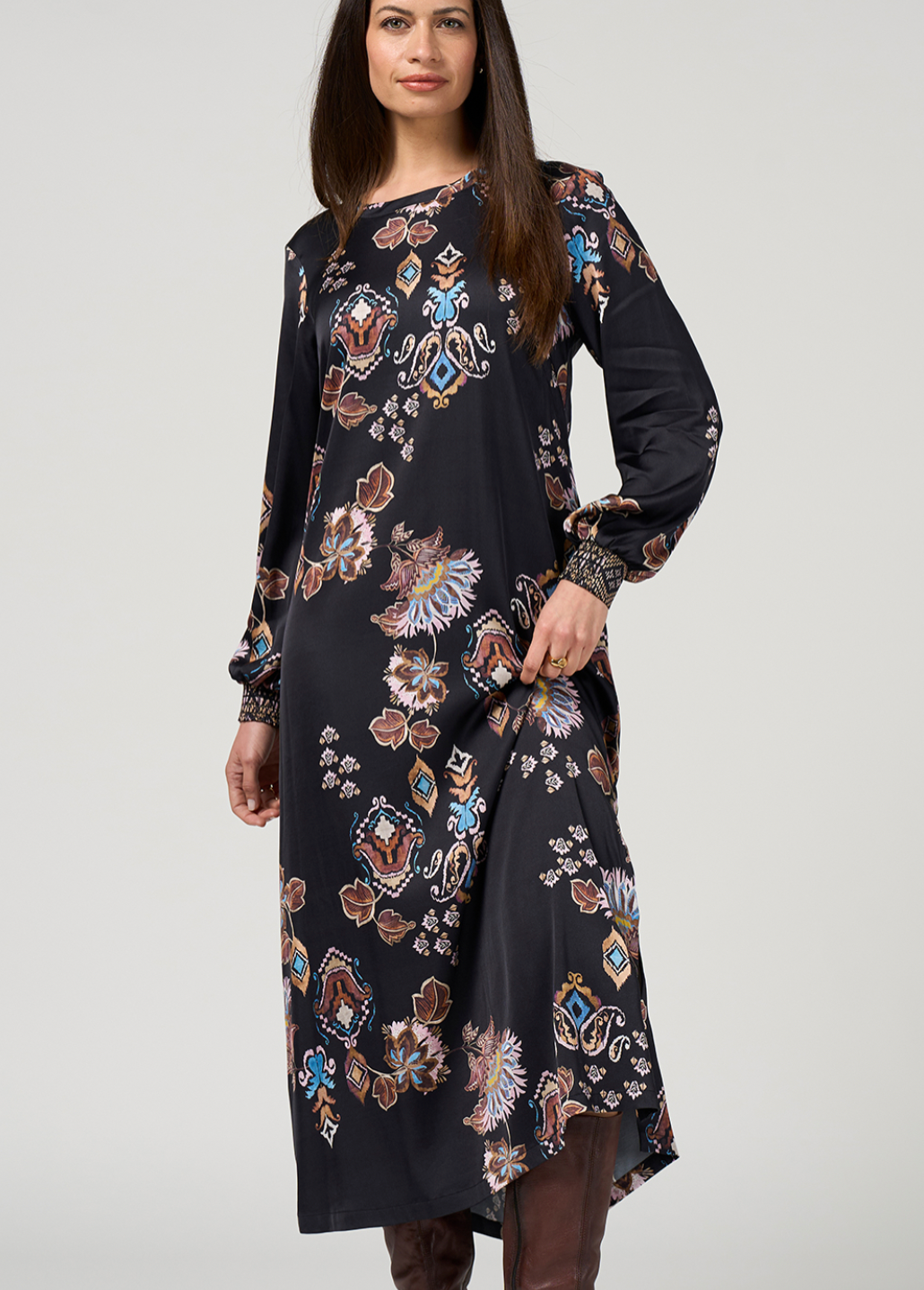 Gilded Lotus Dress Black Multi Loobie's Story