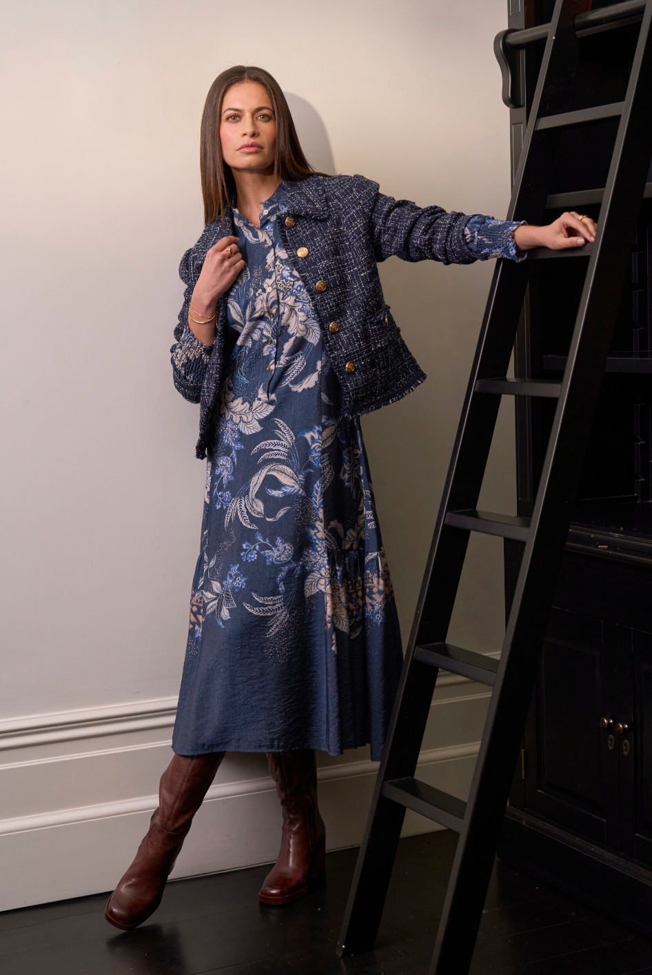 Casella Midi Dress Denim Multi Loobie's Story
