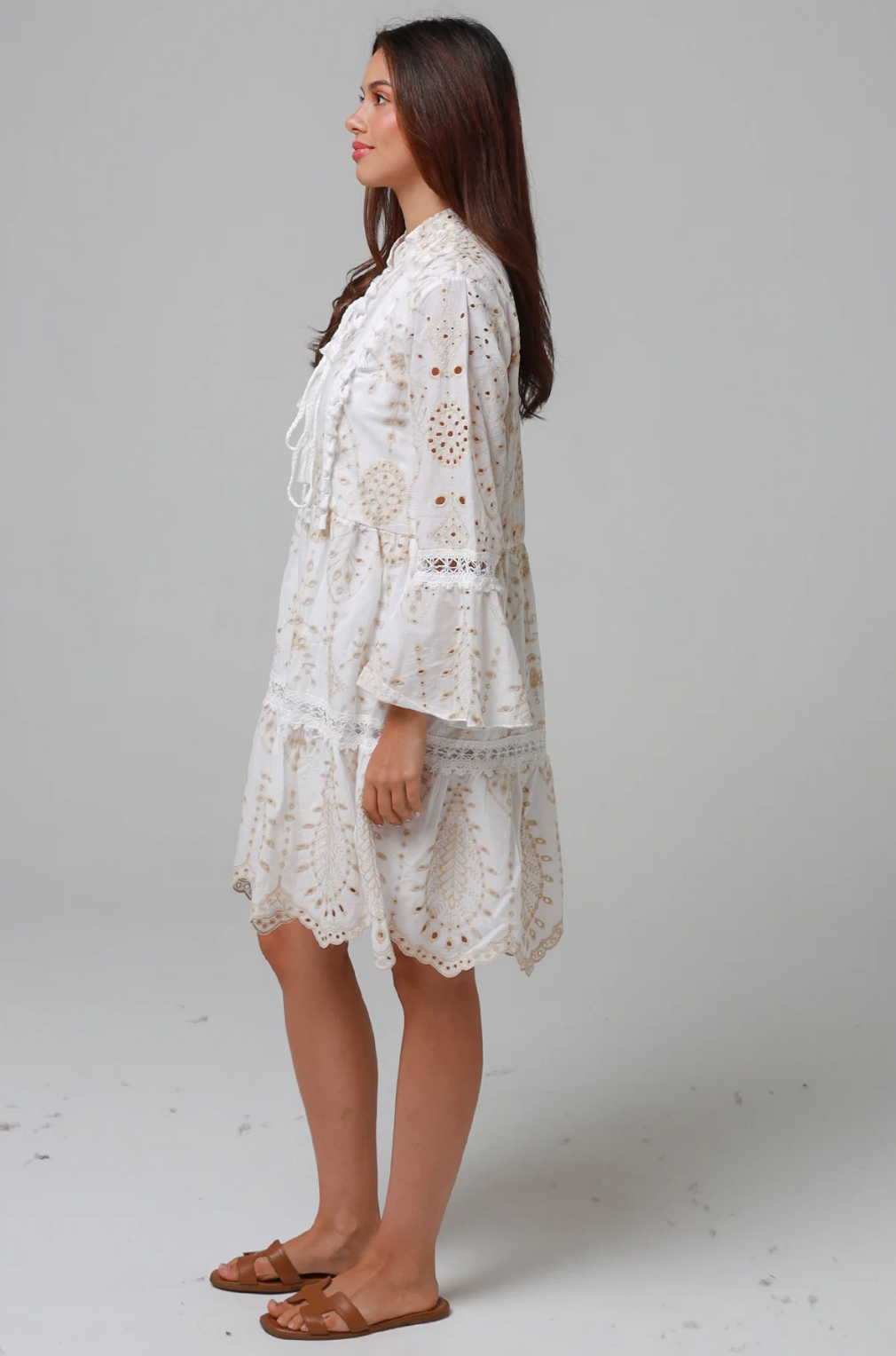White Embroidery L/S Layered Dress Salty Palm