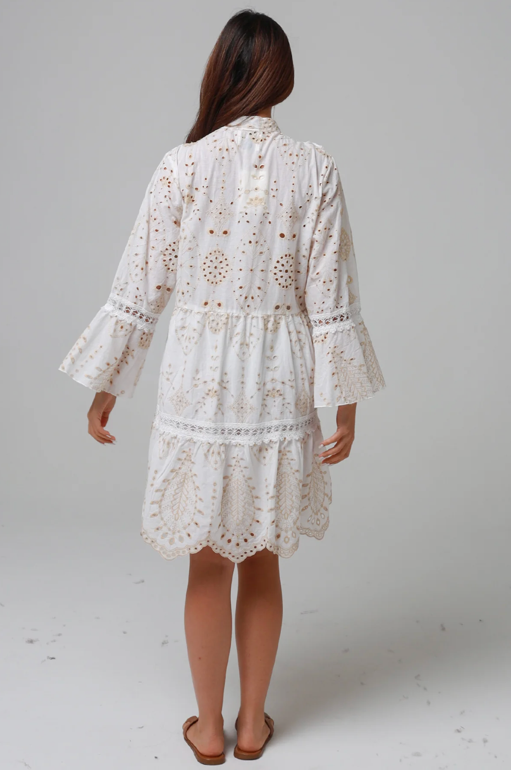 White Embroidery L/S Layered Dress Salty Palm