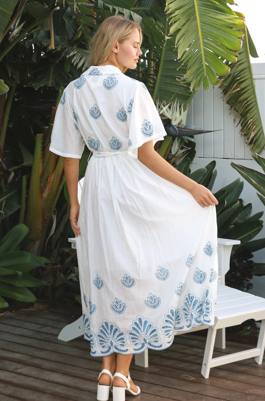 White Embroidery Shirtdress Blue Stitch