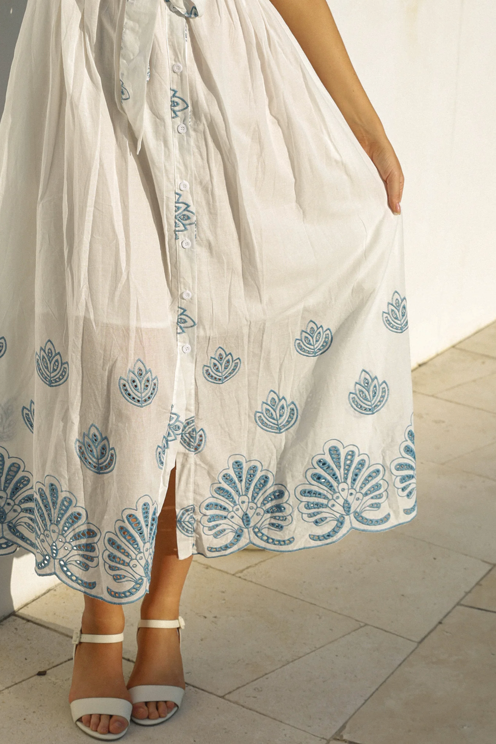 White Embroidery Shirtdress Blue Stitch
