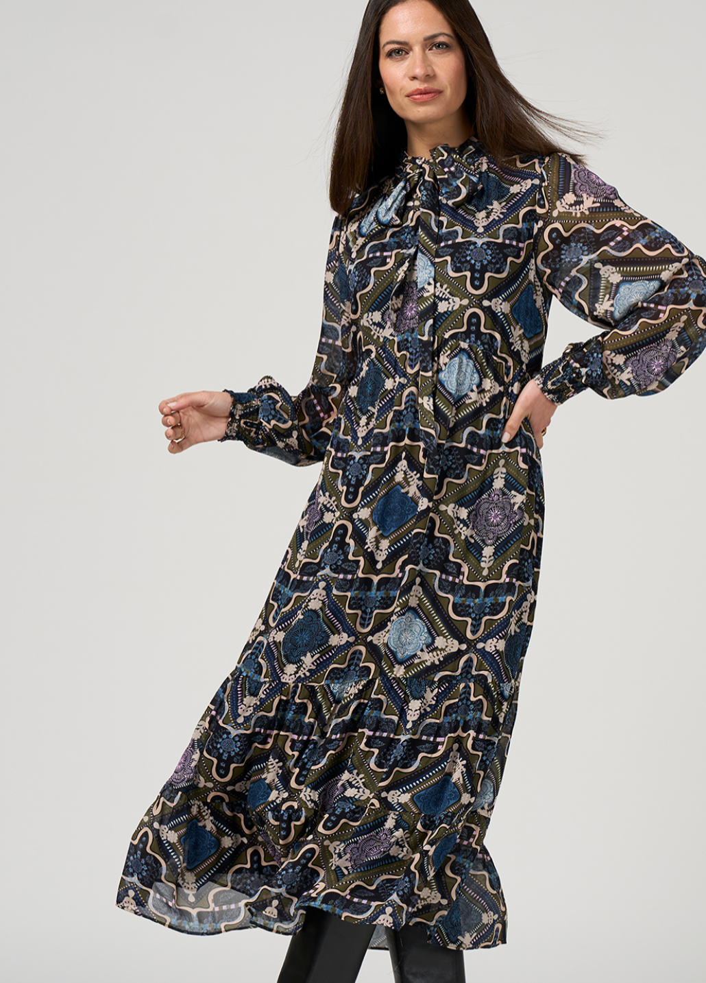 Regalia Midi Dress Olive Multi Loobie's Story