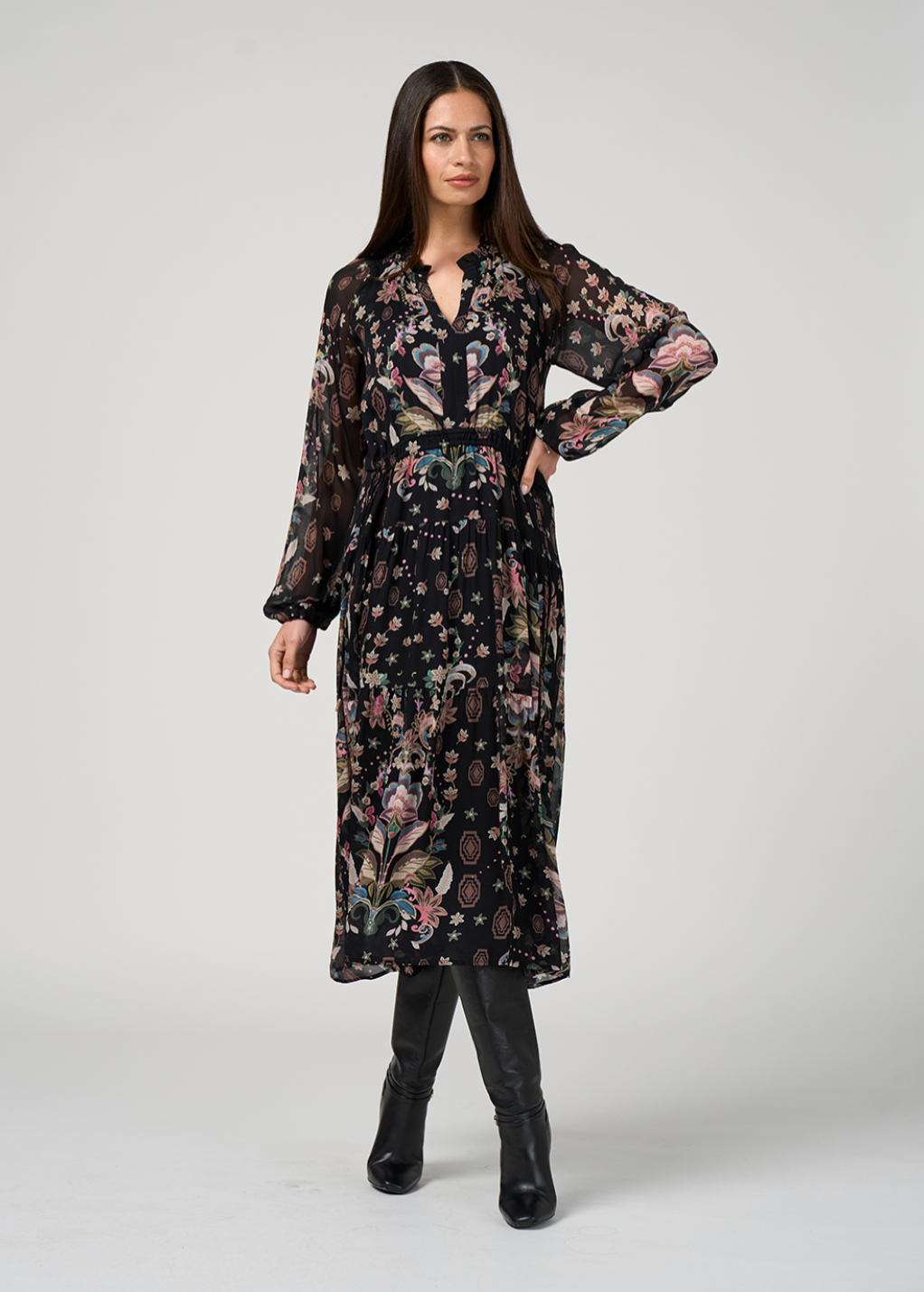 Antoinette Midi Dress Black Multi